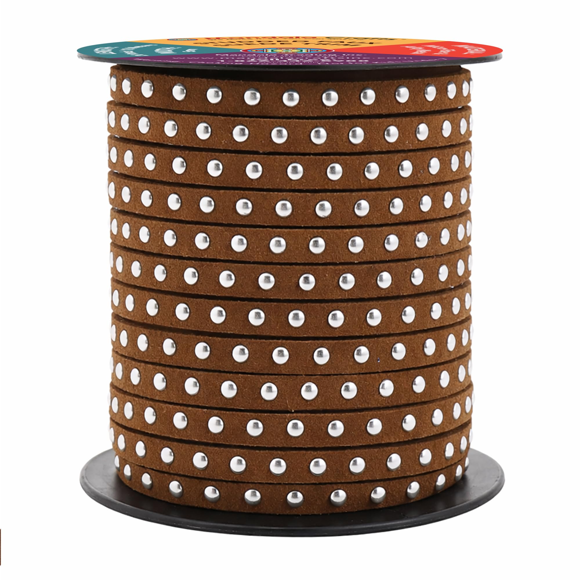 Studded Faux Suede Cord Rope for Jewelry Making - 20 Yards Faux Leather Ribbon - Flat Micro Fiber Leather String Faux Leather Lace with Rivets