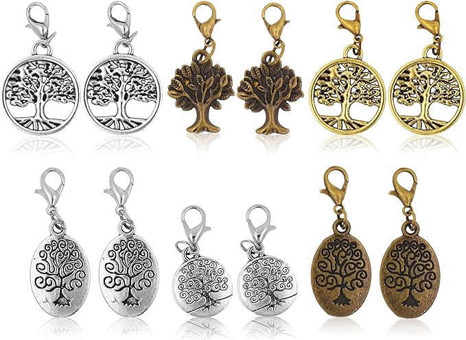 Mandala Crafts Clip On Charms with Lobster Clasp for Bracelet, Necklace, DIY Jewelry ; Silver Tone, 12 Assorted PCs