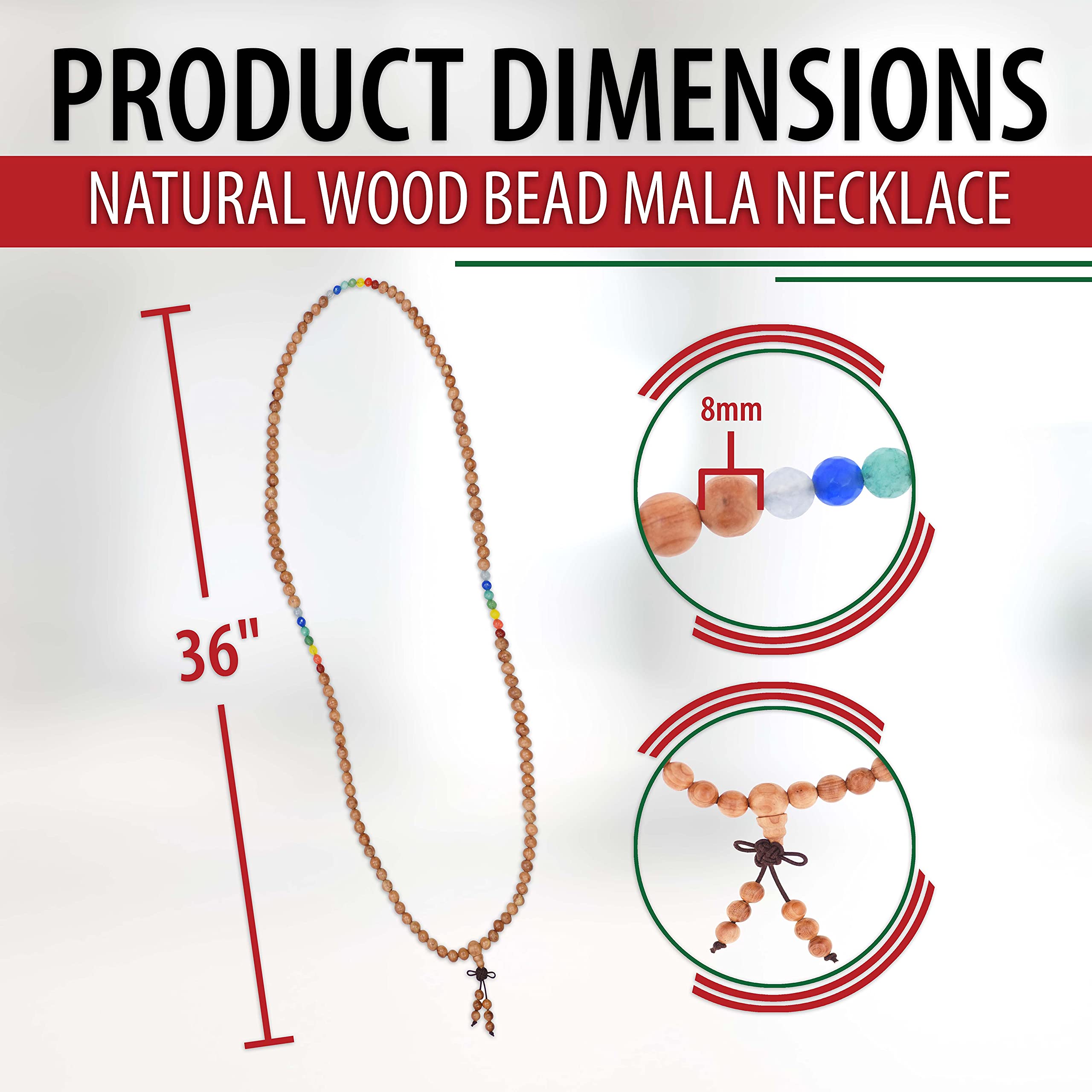 Mandala Crafts Natural Wood Mala Beads Necklace – Japa Mala Beads 108 Necklace – 108 Mala Beads Bracelet Mala Prayer Beads Necklace for Men Women Mala Meditation Beads (Cedar 7 Chakra)