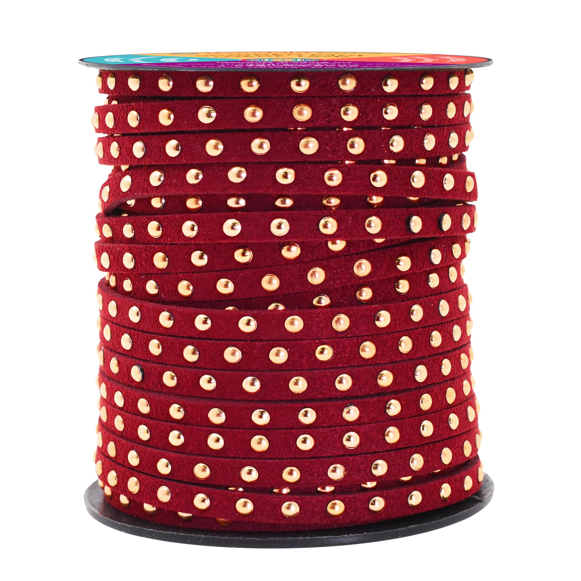 Studded Faux Suede Cord Rope for Jewelry Making - 20 Yards Faux Leather Ribbon - Flat Micro Fiber Leather String Faux Leather Lace with Rivets