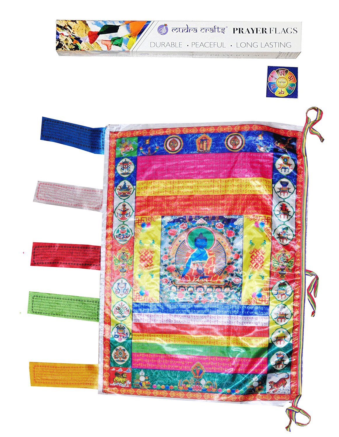 Mudra Crafts Tibetan Prayer Flags Vertical Banner - Nepalese Prayer Flags - Medicine Buddha Prayer Flag Banner