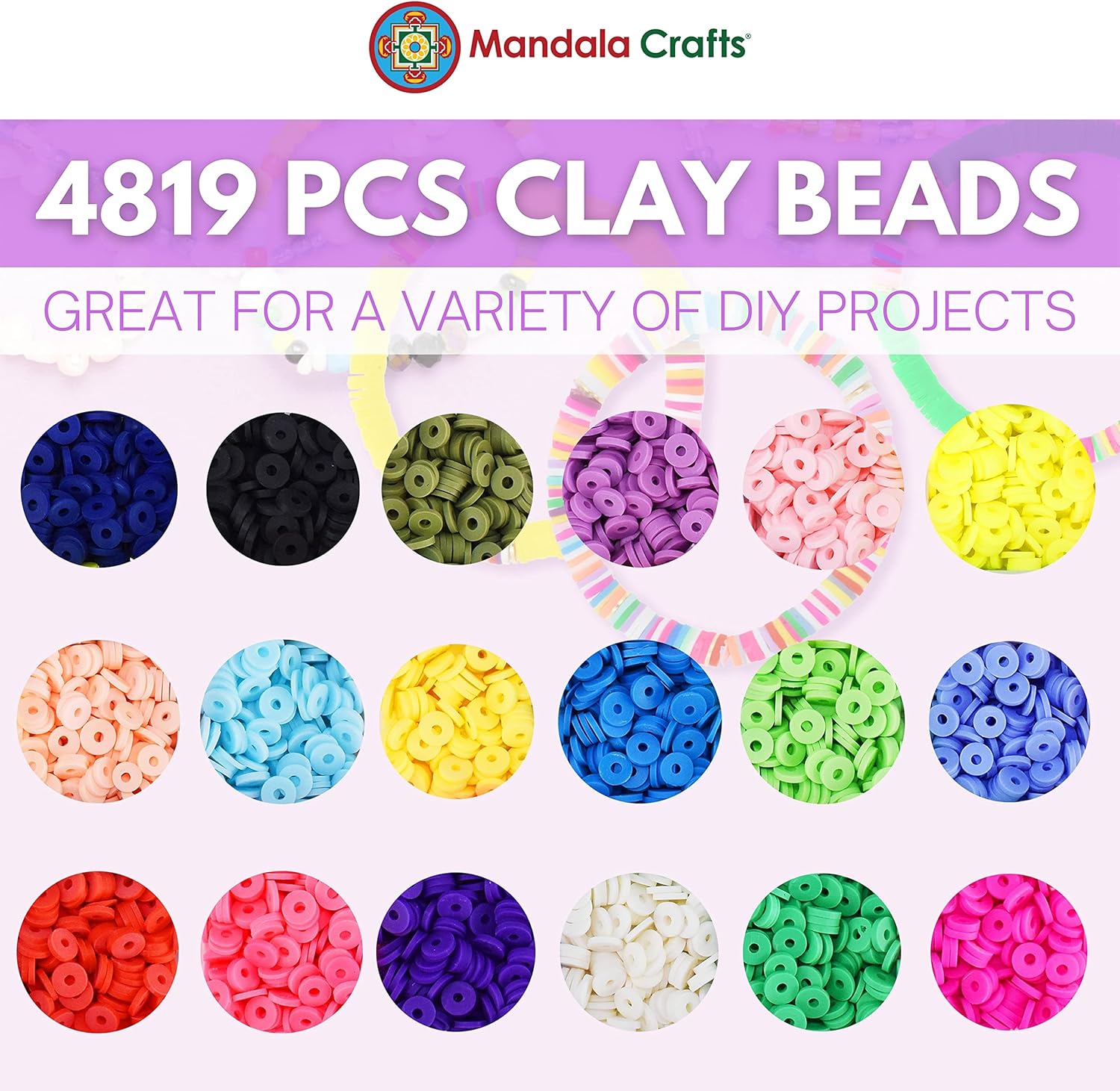 Assorted Heishi Beads for Jewelry Making - 4819 Assorted Polymer Clay Beads for Bracelets Making - Assorted Flat Beads Disc Beads 6mm Round Disk Spacer Beads