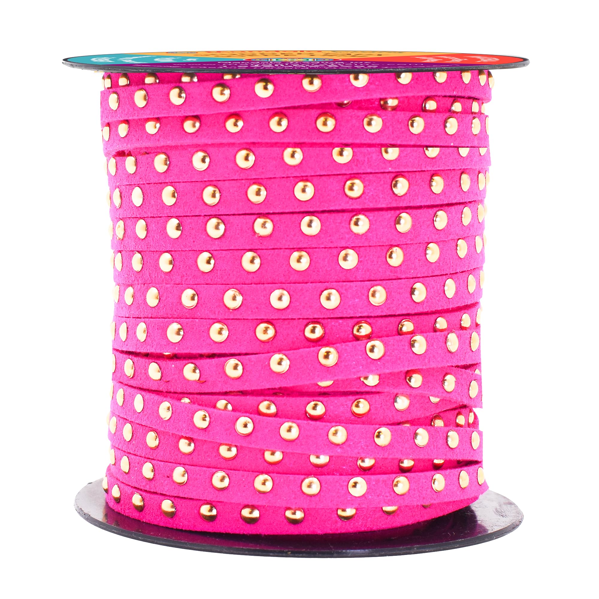 Studded Faux Suede Cord Rope for Jewelry Making - 20 Yards Faux Leather Ribbon - Flat Micro Fiber Leather String Faux Leather Lace with Rivets