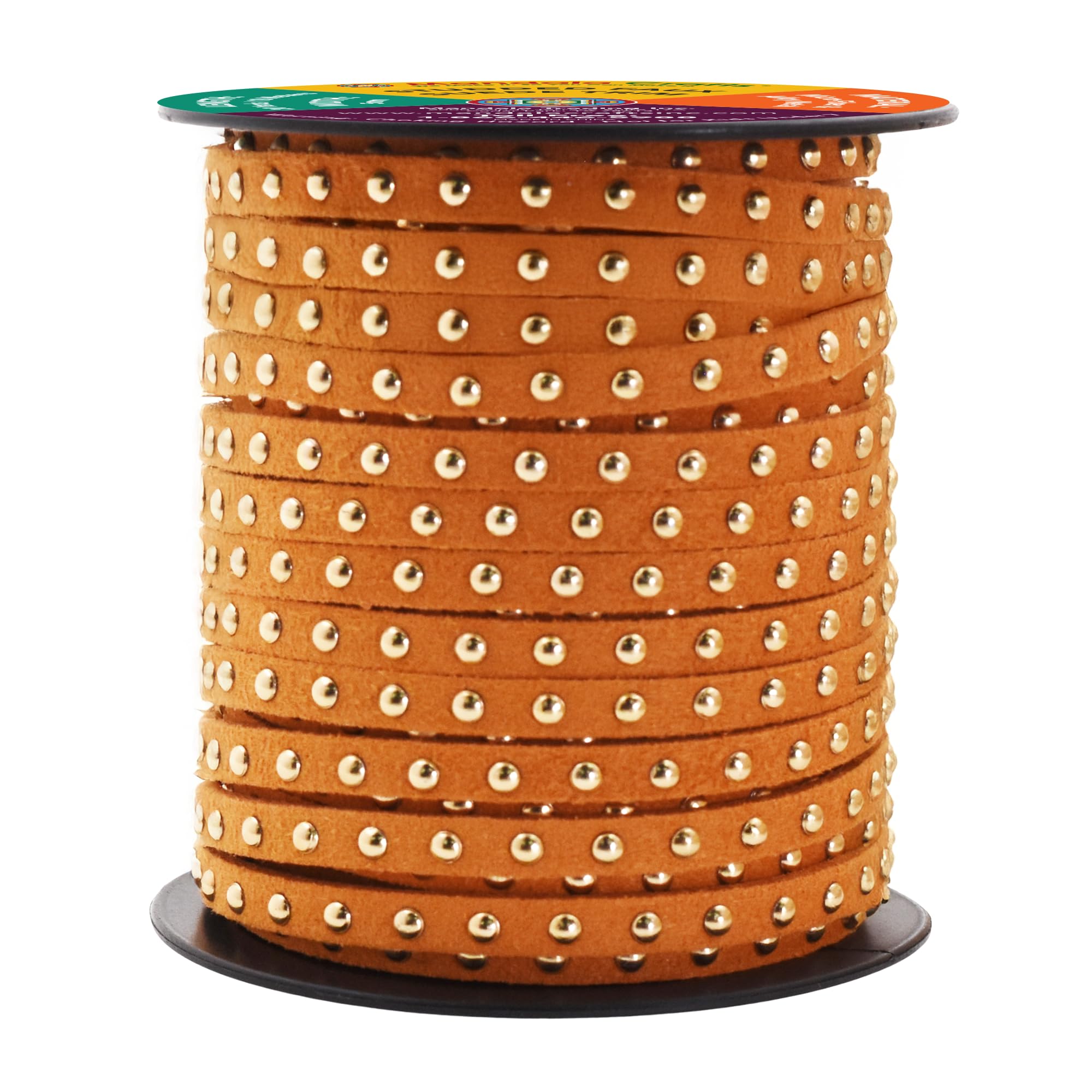 Studded Faux Suede Cord Rope for Jewelry Making - 20 Yards Faux Leather Ribbon - Flat Micro Fiber Leather String Faux Leather Lace with Rivets