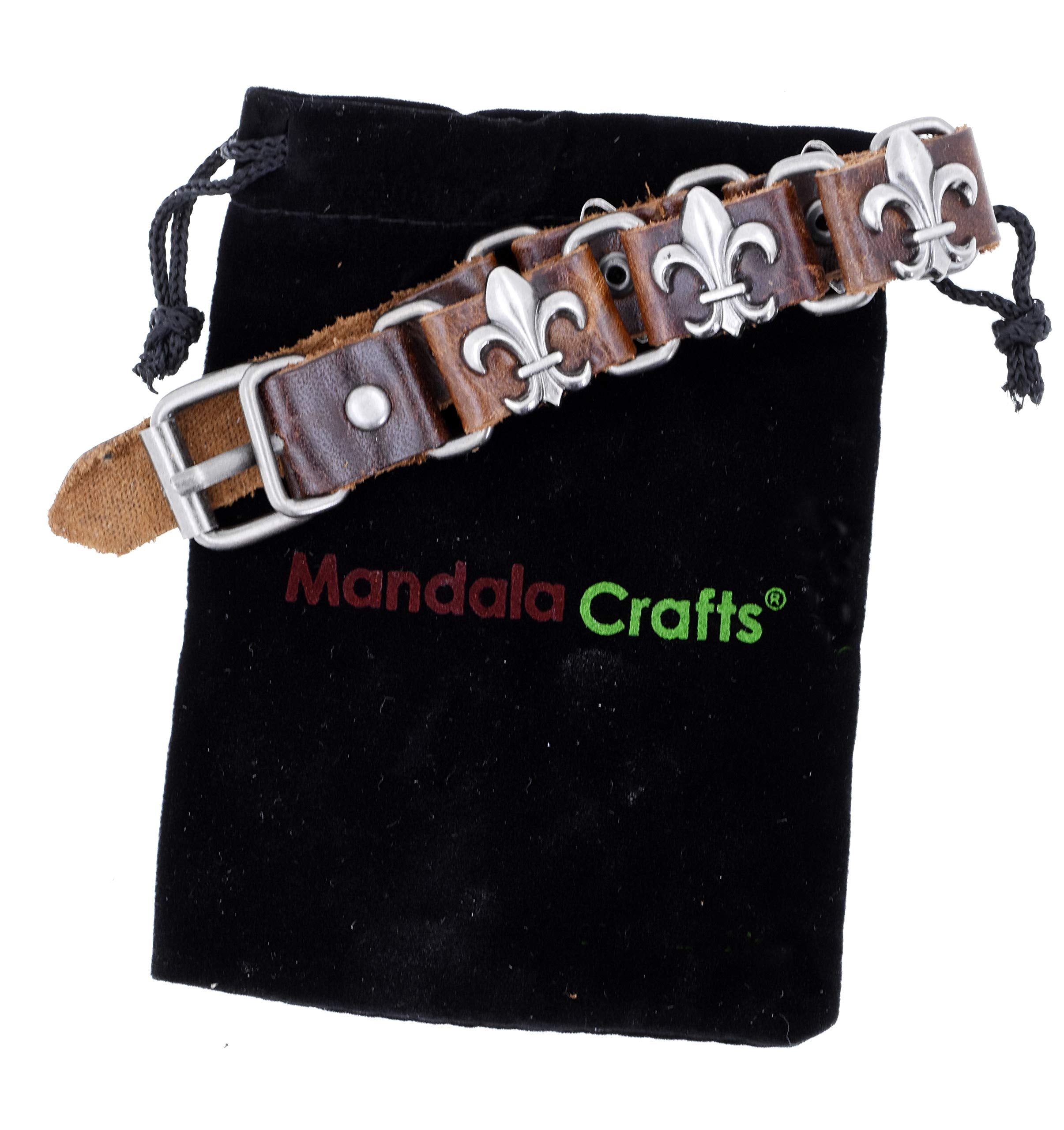 Mandala Crafts Fleur De Lis Saints Charm Leather Cord Strap Buckle Bracelet