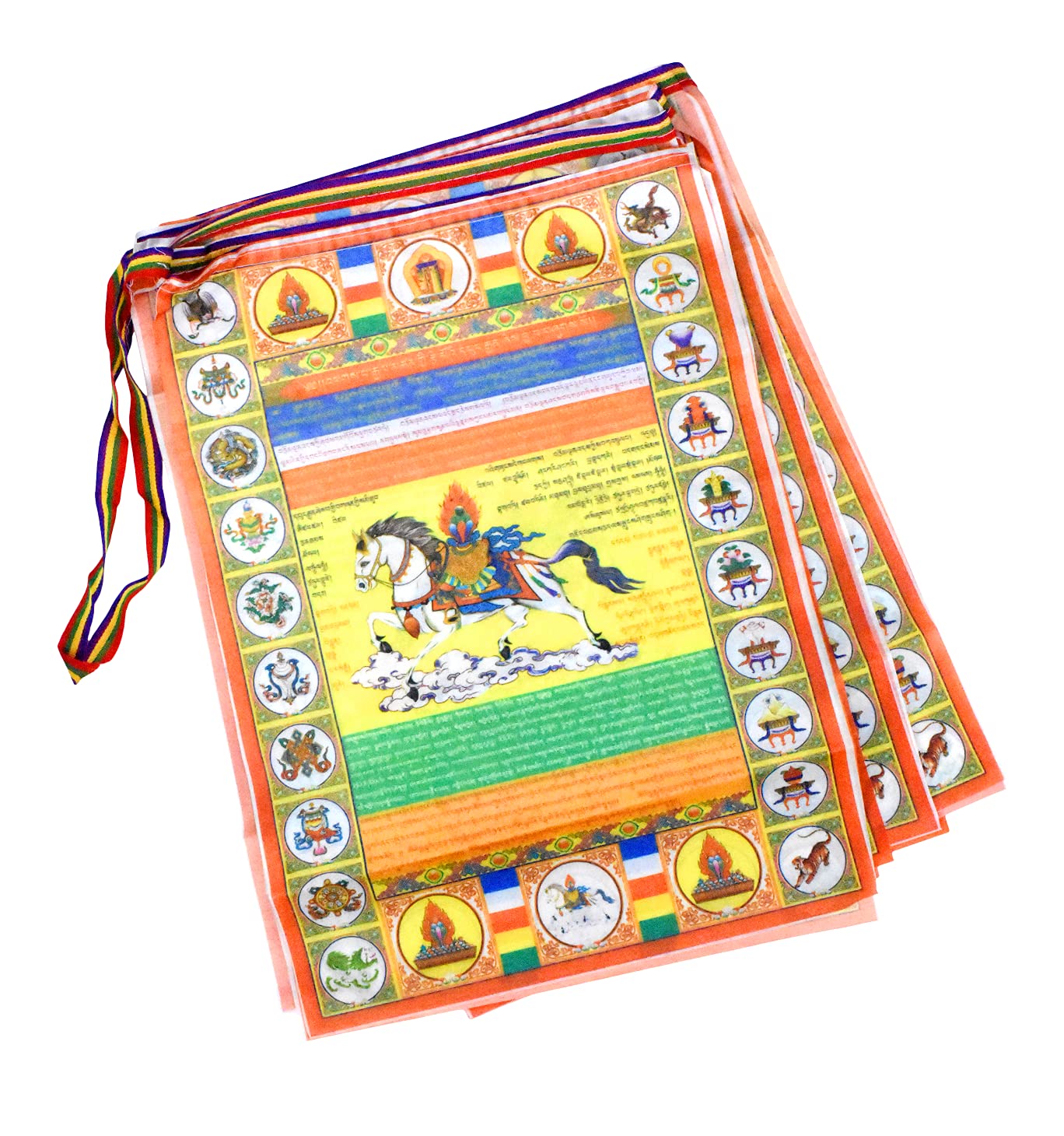 Green Satin Large Lungta Wind Horse Tibetan Prayer Flags