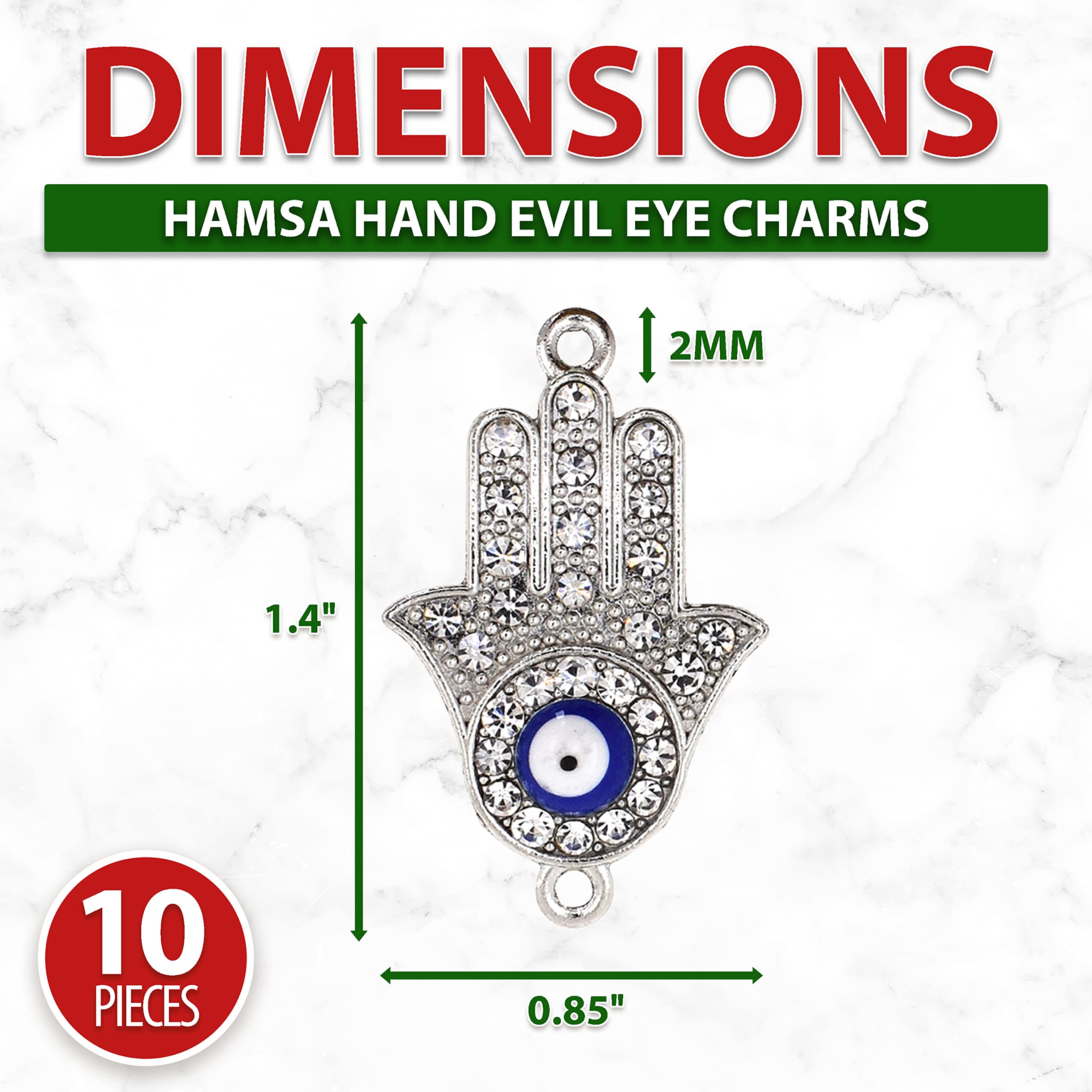 Mandala Crafts Silver Hamsa Evil Eye Charm - Hamsa Hand Charm - Fatima Eye Hamsa Pendant Mini Evil Eye Charms for Jewelry Making DIY Necklace Bracelet