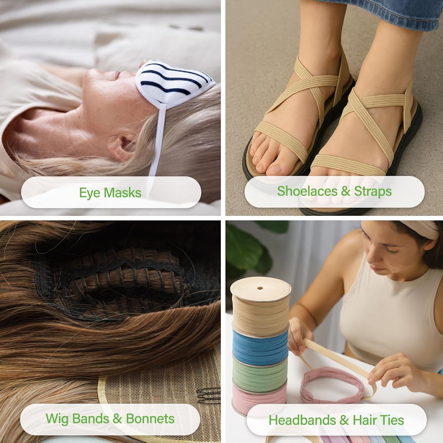 Mandala Crafts Flat Elastic Band - Braided Stretch Strap Cord Roll for Sewing and Crafting