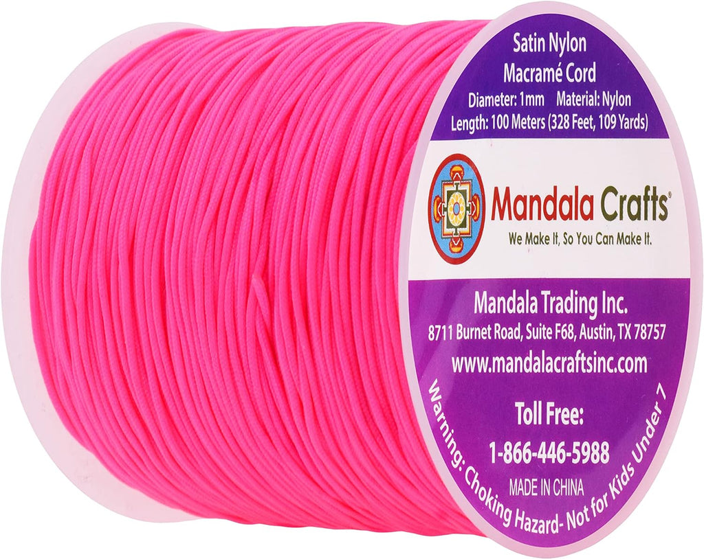 Mandala Crafts Nylon Satin Cord - 1mm Nylon Cord for Jewelry Making Beading  - 109 Yds Braided Nylon Satin String Hot Pink Nylon String for Bracelets  Rattail Trim Chinese Knot