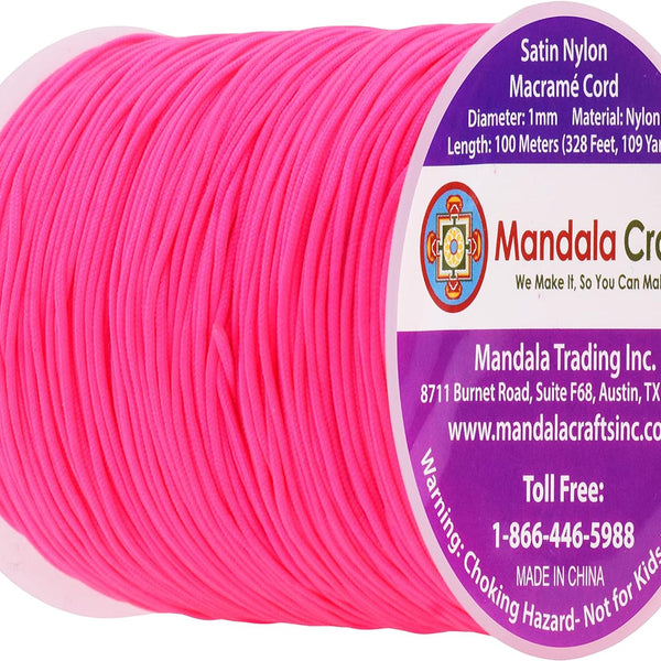 Mandala Crafts Nylon Satin Cord - 1mm Nylon Cord for Jewelry