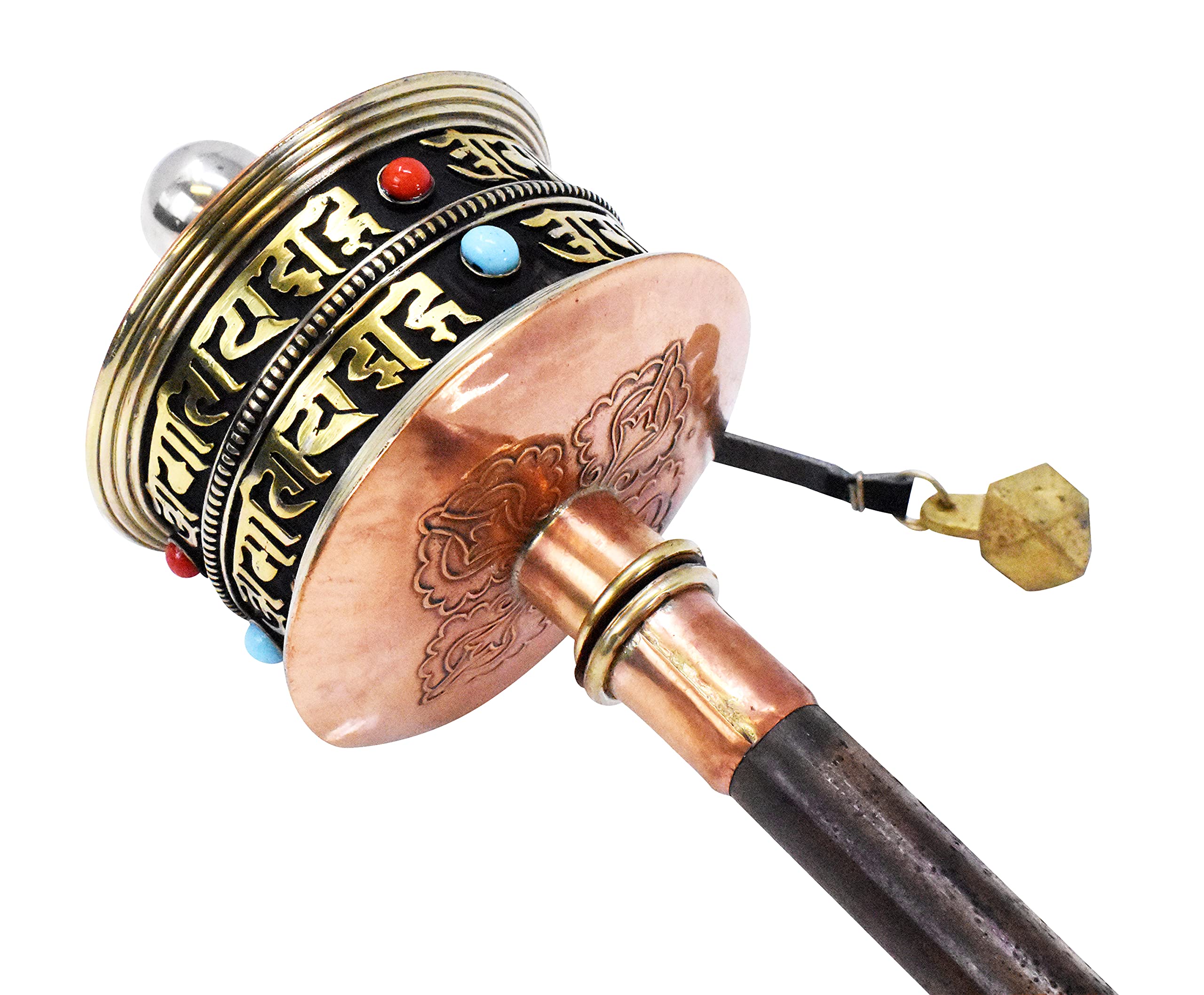 Mudra Crafts Hand Held Tibet Prayer Wheel – Tibetan Prayer Wheel Handheld Spinning Wheel with Om Mani Padme Hum Wood Handle for Gifts Nepal Decor