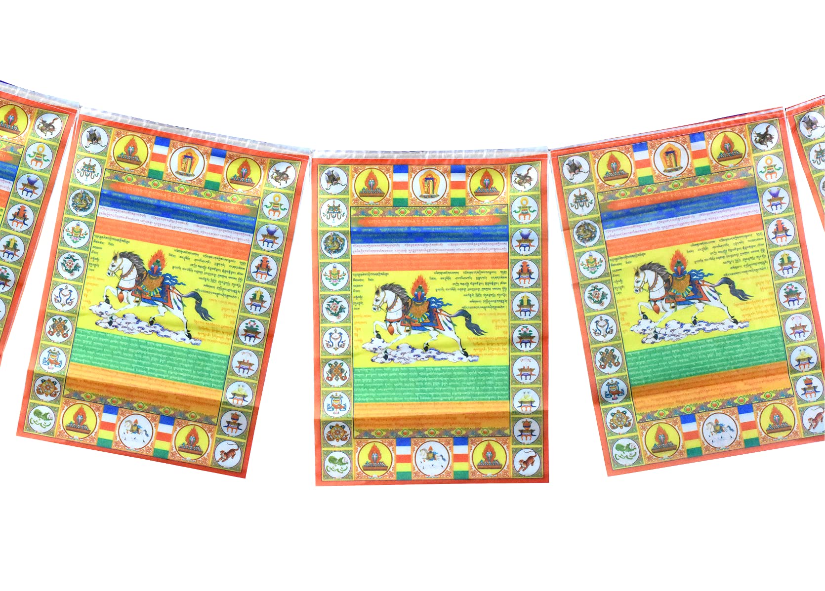 Green Satin Large Lungta Wind Horse Tibetan Prayer Flags