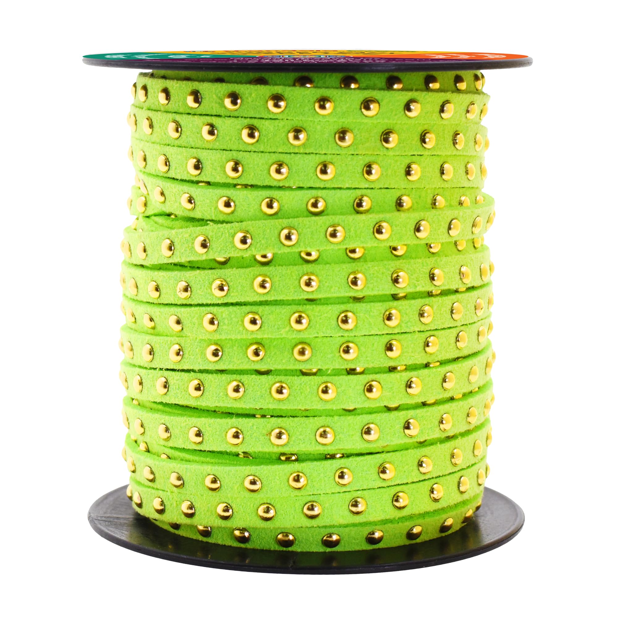 Studded Faux Suede Cord Rope for Jewelry Making - 20 Yards Faux Leather Ribbon - Flat Micro Fiber Leather String Faux Leather Lace with Rivets