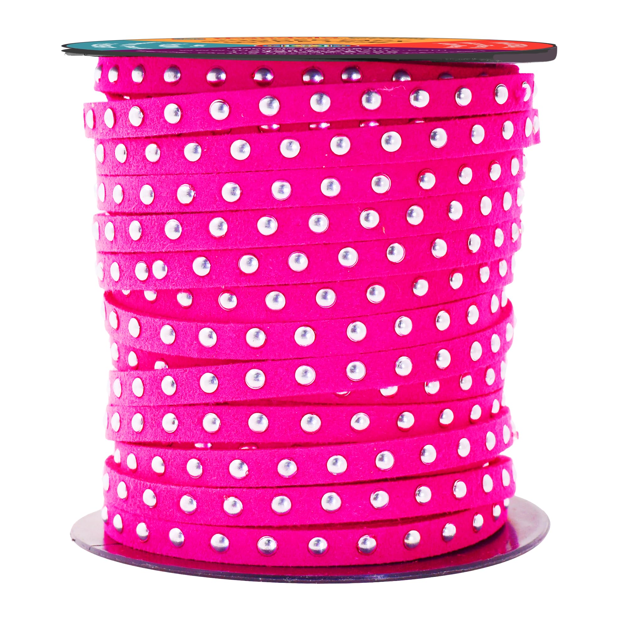 Studded Faux Suede Cord Rope for Jewelry Making - 20 Yards Faux Leather Ribbon - Flat Micro Fiber Leather String Faux Leather Lace with Rivets