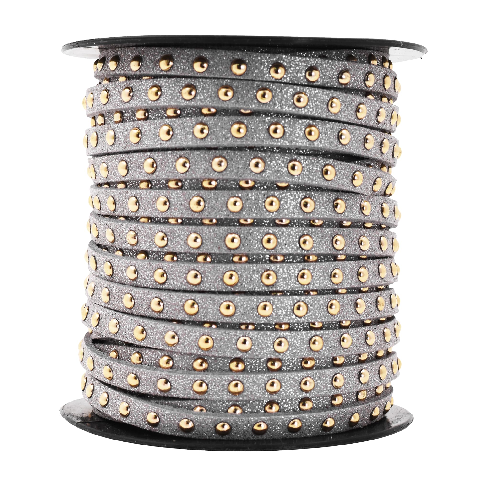 Studded Faux Suede Cord Rope for Jewelry Making - 20 Yards Faux Leather Ribbon - Flat Micro Fiber Leather String Faux Leather Lace with Rivets