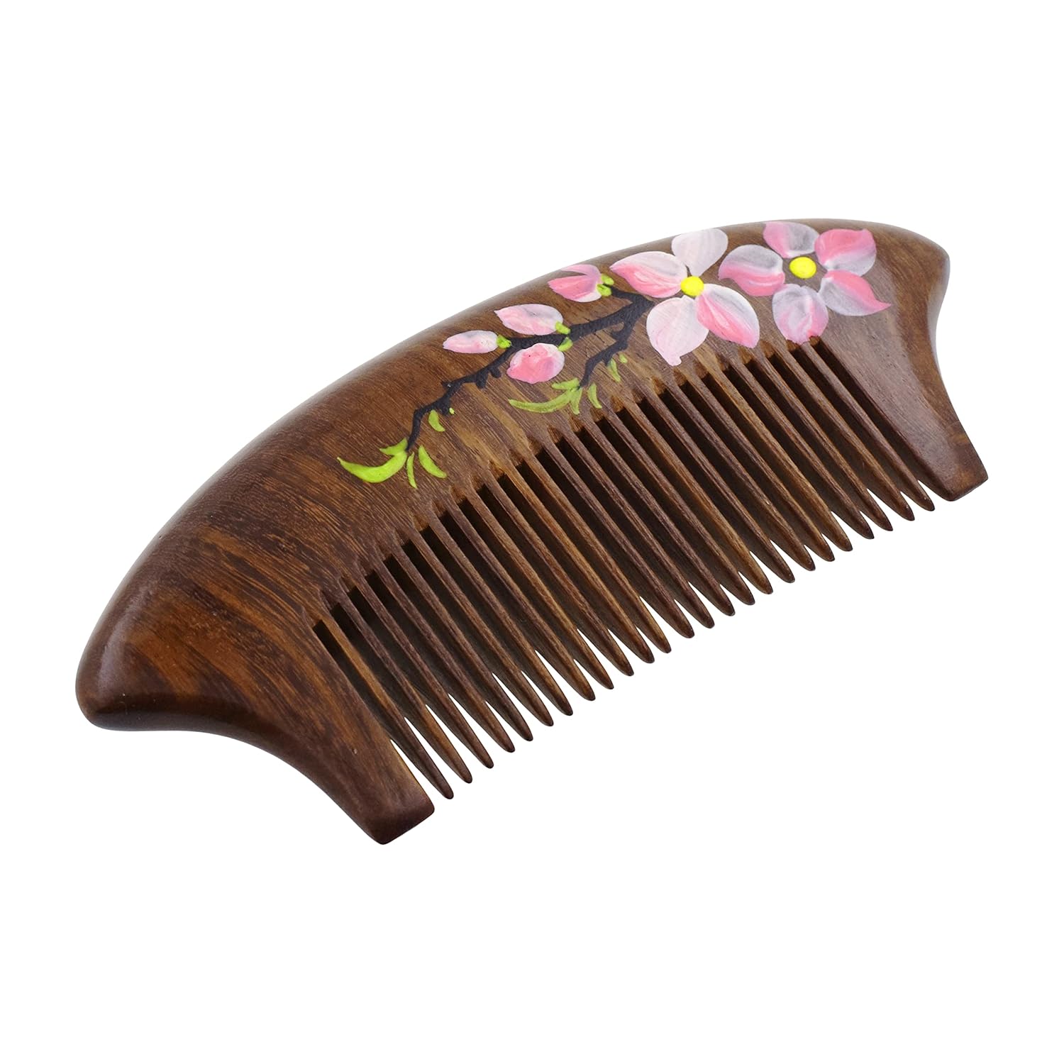 Mandala Crafts Wooden Comb - Pink Flower Rosewood Anti-Static Wood Comb - Wooden Wide Tooth Hair Comb for Men Women Straight Curly Hair Detangling Beard