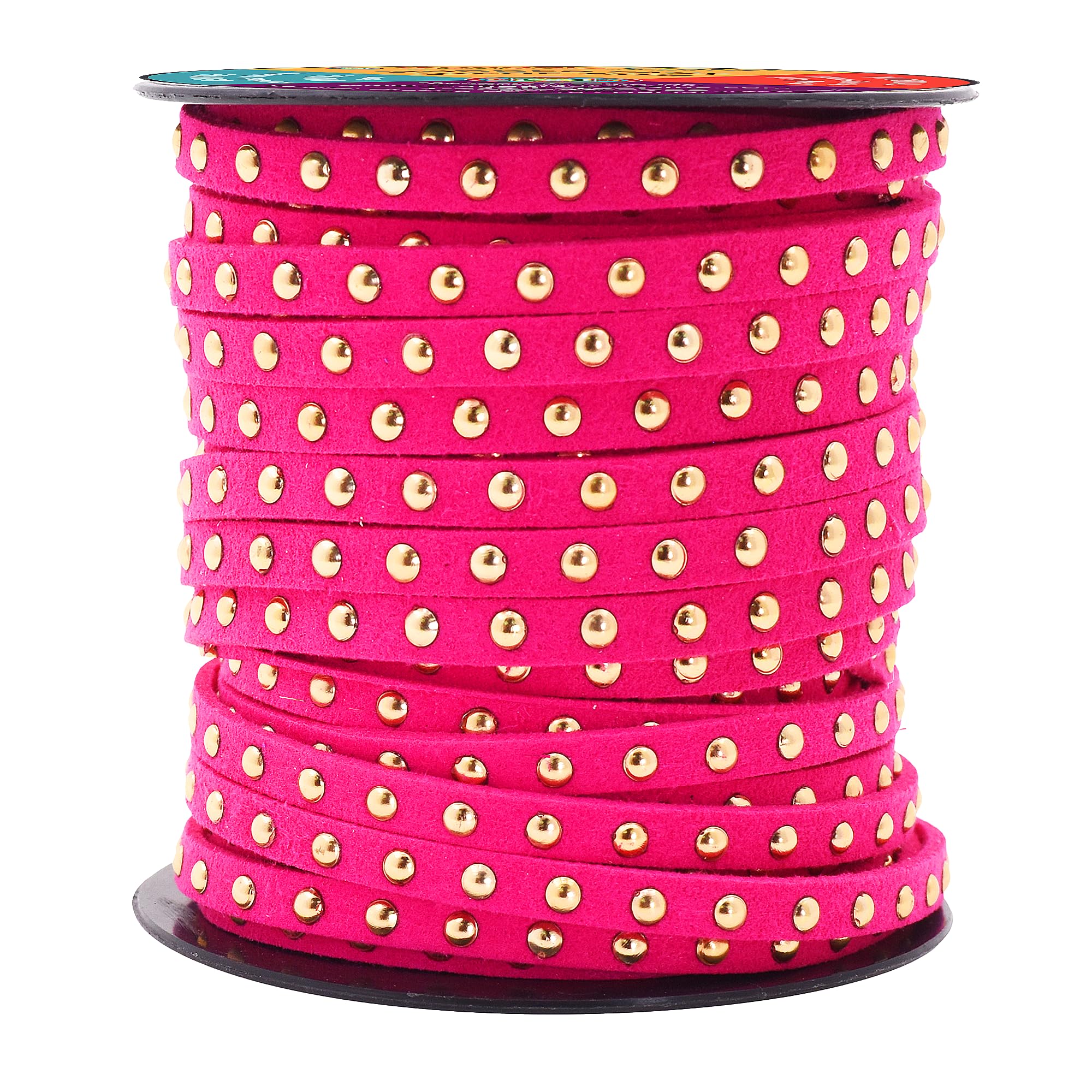 Studded Faux Suede Cord Rope for Jewelry Making - 20 Yards Faux Leather Ribbon - Flat Micro Fiber Leather String Faux Leather Lace with Rivets