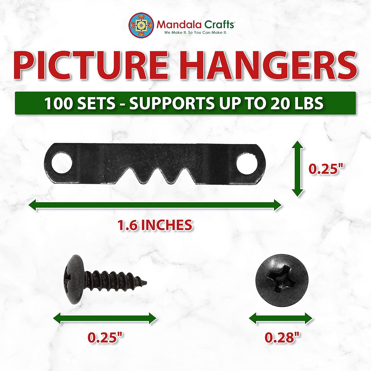 Sawtooth Picture Frame Hangers Picture Hanging Hardware Kit with Screws for Canvas Painting Wood 100 Sets