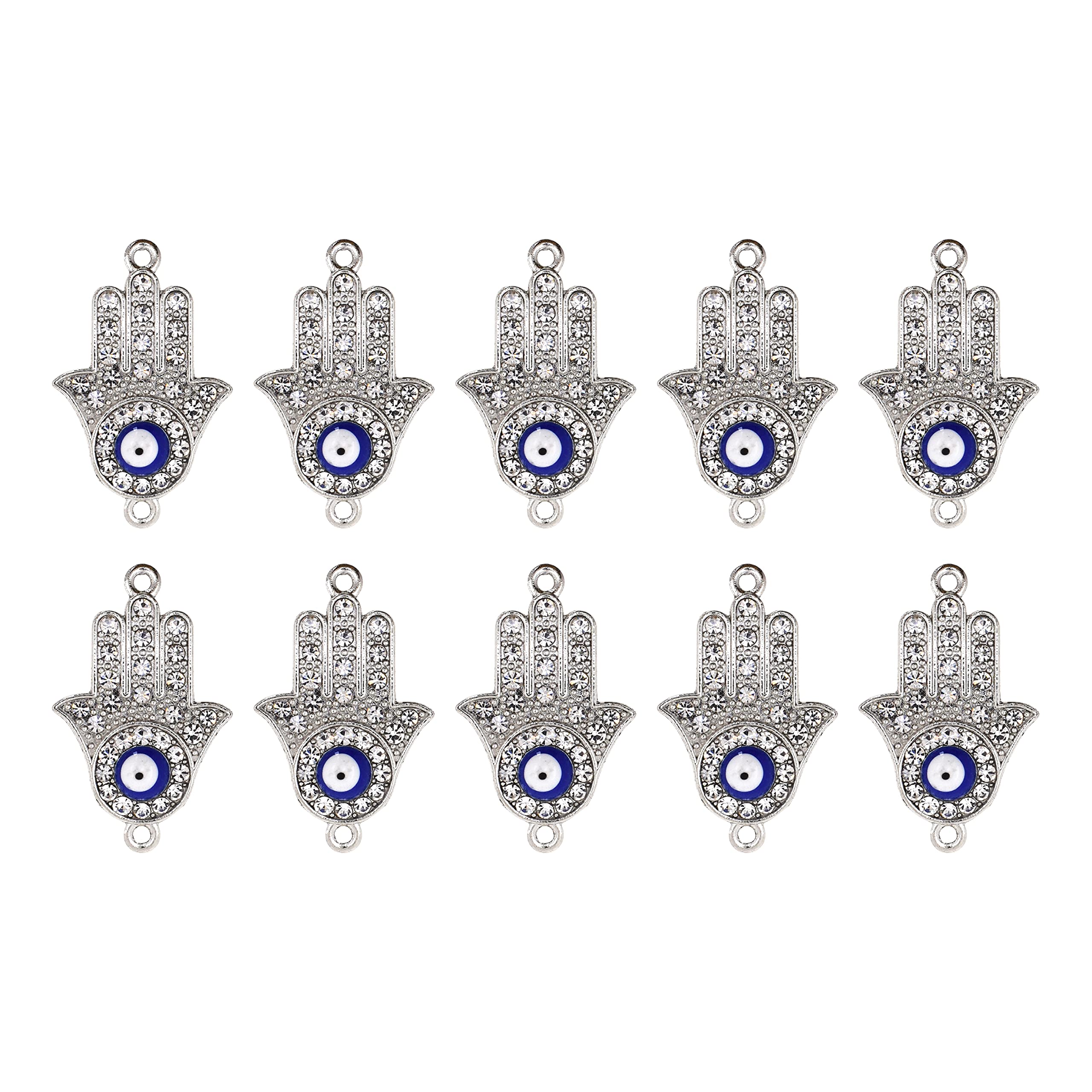 Mandala Crafts Silver Hamsa Evil Eye Charm - Hamsa Hand Charm - Fatima Eye Hamsa Pendant Mini Evil Eye Charms for Jewelry Making DIY Necklace Bracelet