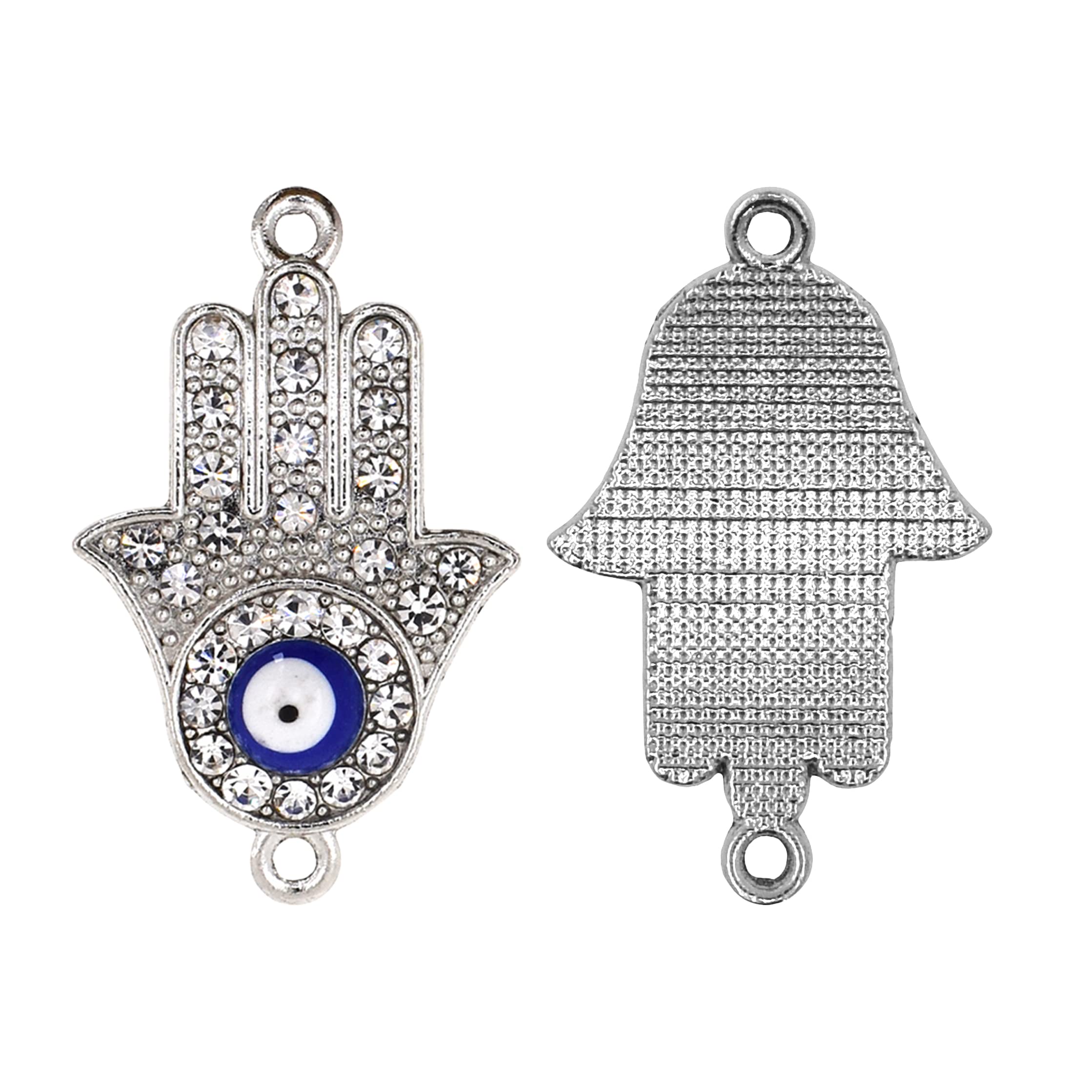 Mandala Crafts Silver Hamsa Evil Eye Charm - Hamsa Hand Charm - Fatima Eye Hamsa Pendant Mini Evil Eye Charms for Jewelry Making DIY Necklace Bracelet