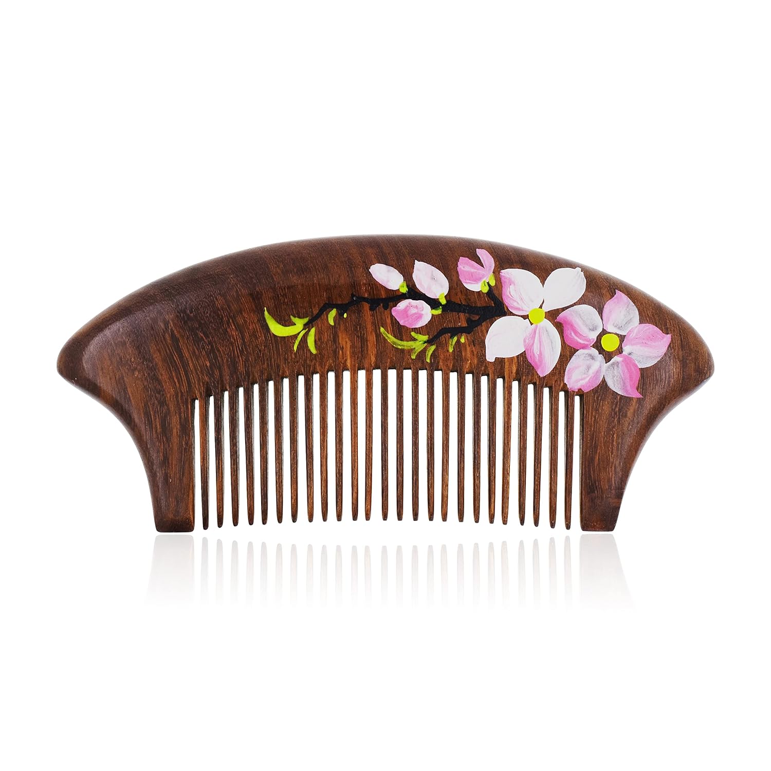 Mandala Crafts Wooden Comb - Pink Flower Rosewood Anti-Static Wood Comb - Wooden Wide Tooth Hair Comb for Men Women Straight Curly Hair Detangling Beard