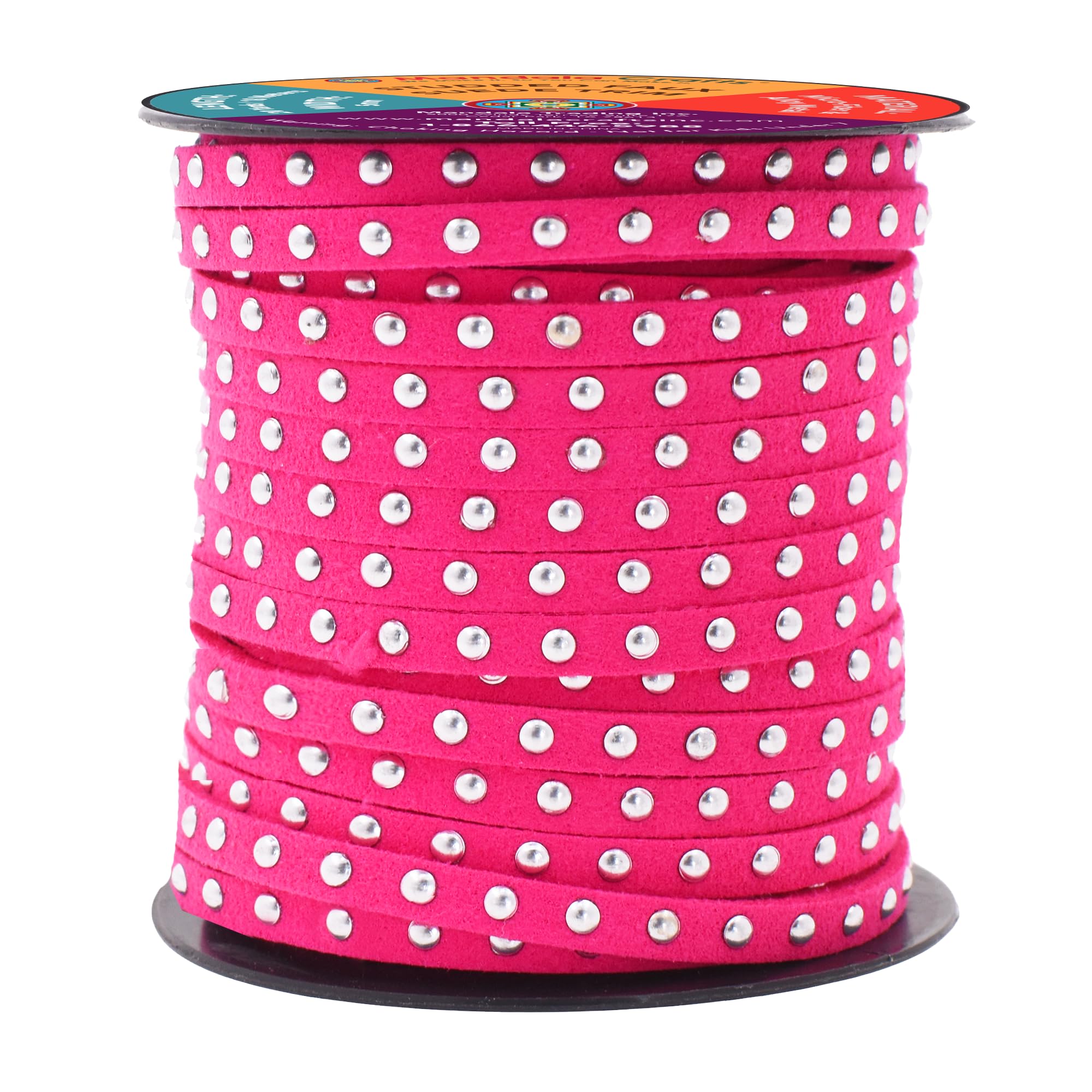 Studded Faux Suede Cord Rope for Jewelry Making - 20 Yards Faux Leather Ribbon - Flat Micro Fiber Leather String Faux Leather Lace with Rivets