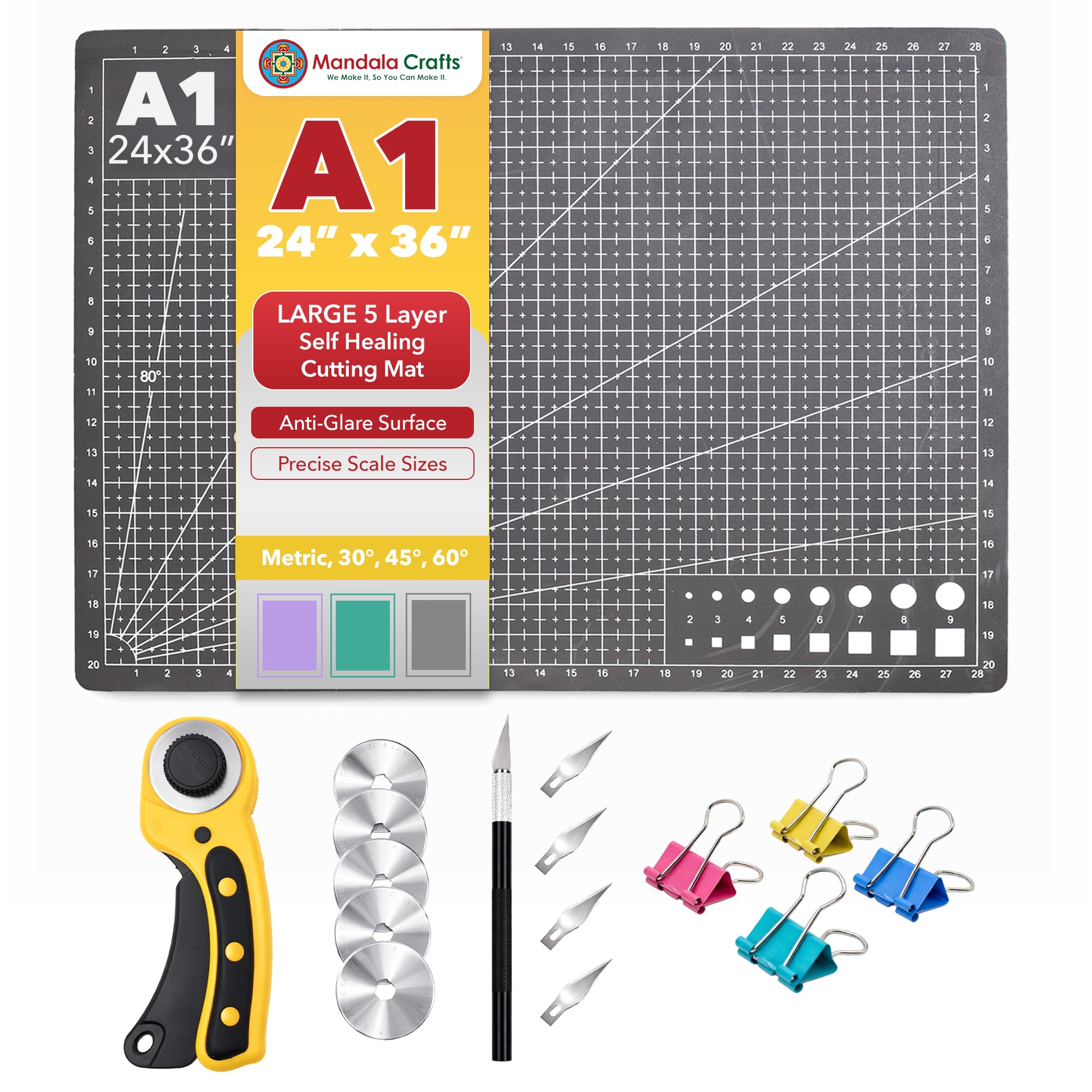 Self-Healing Cutting Mat – Double-Sided 5-Ply Rotary Cutting Board for Sewing, Quilting, Fabric, Leather, Craft, and Scrapbooking