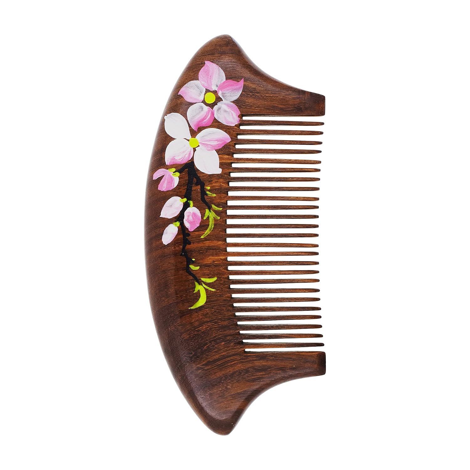 Mandala Crafts Wooden Comb - Pink Flower Rosewood Anti-Static Wood Comb - Wooden Wide Tooth Hair Comb for Men Women Straight Curly Hair Detangling Beard