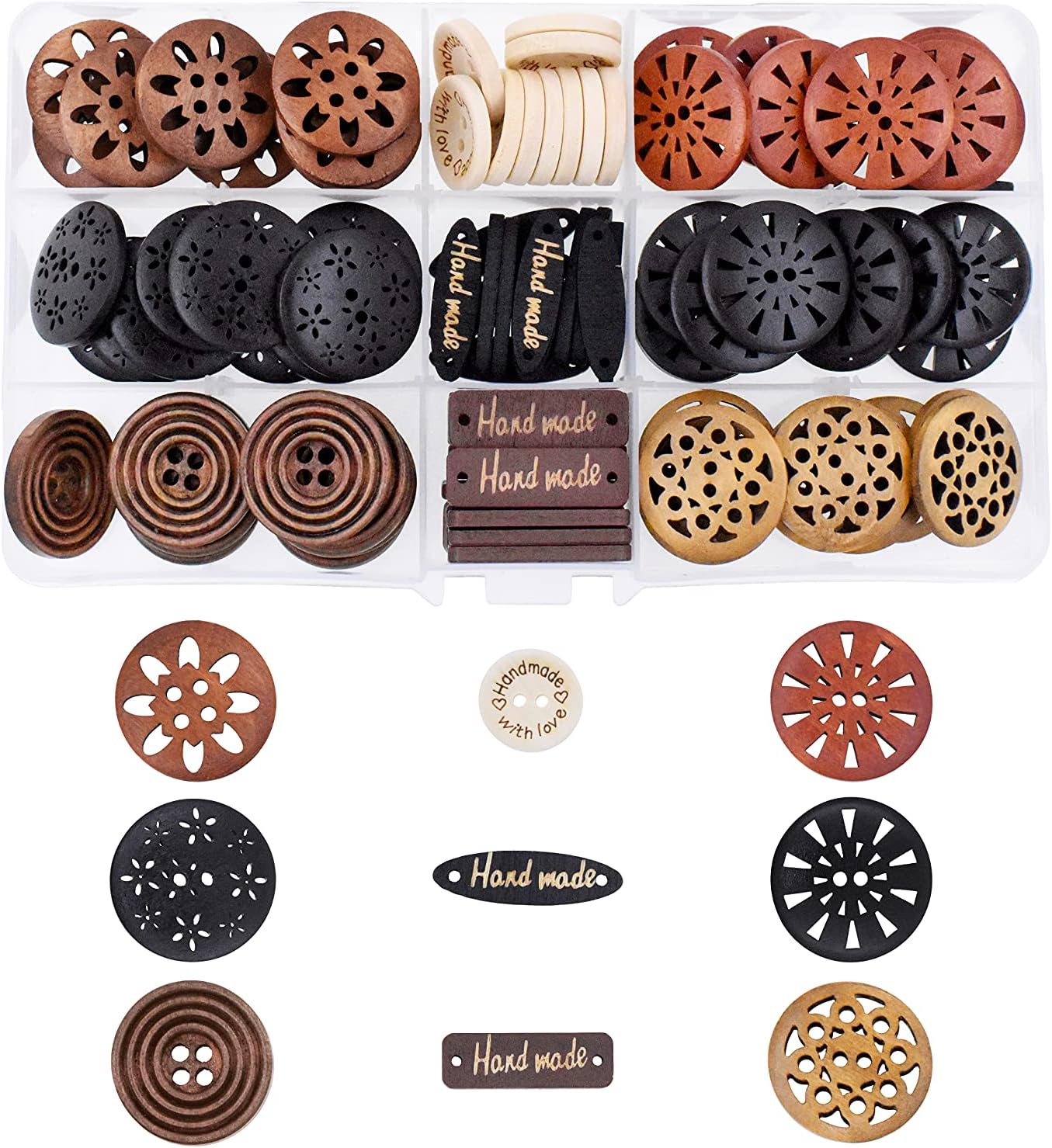 Large Wooden Buttons for Crafts – Carved Wood Buttons – Assorted Craft Buttons for Sweaters Decorative Buttons Sewing