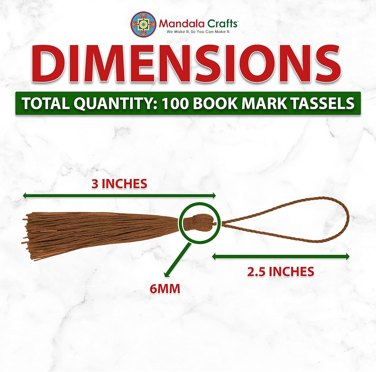 Mandala Crafts Bookmark Tassels for Crafts - Mini Tassels for Bookmarks Jewelry Making Graduation - 5 Inch Pack of 100 Small Floss Sewing Tassels