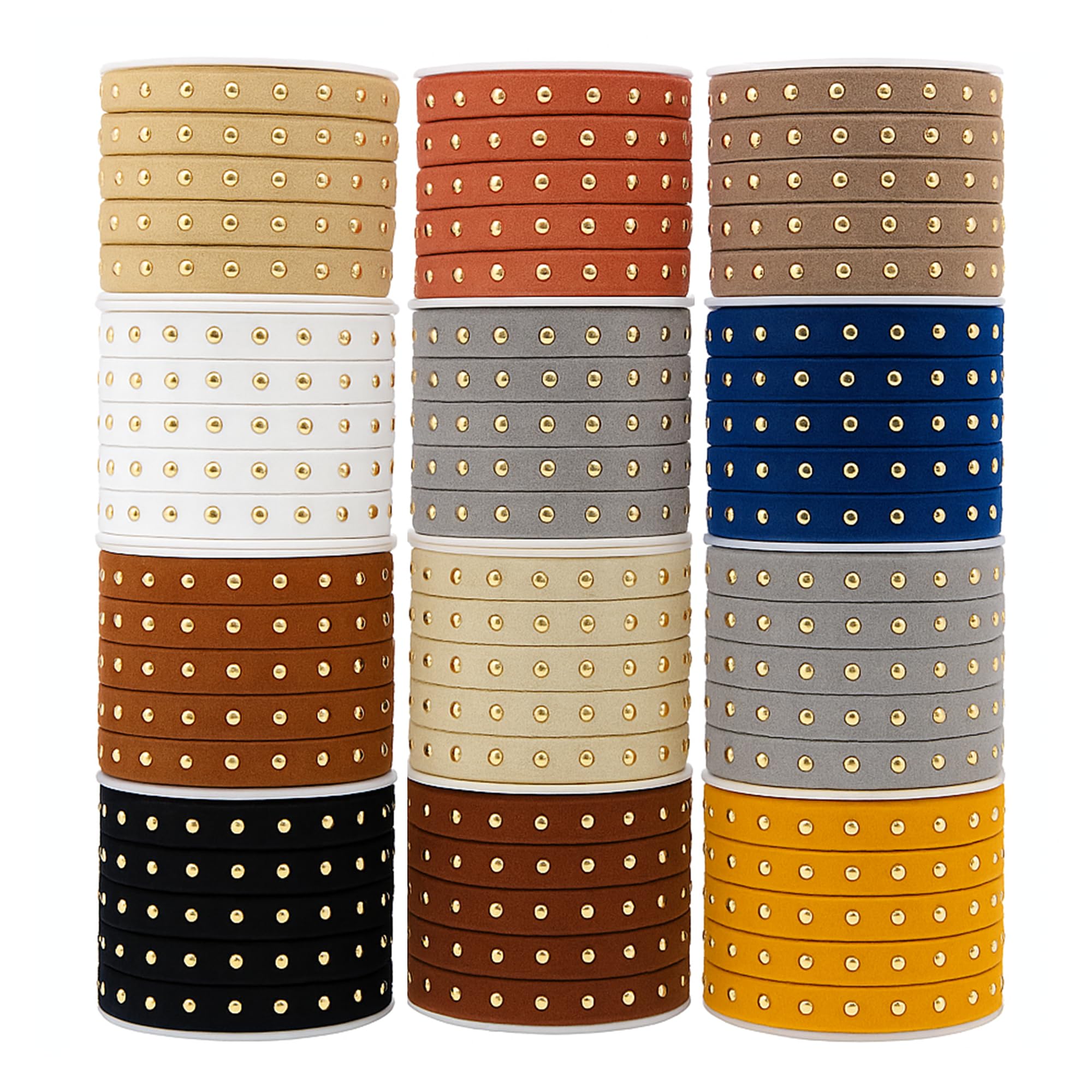 Studded Faux Suede Cord Rope for Jewelry Making - 20 Yards Faux Leather Ribbon - Flat Micro Fiber Leather String Faux Leather Lace with Rivets