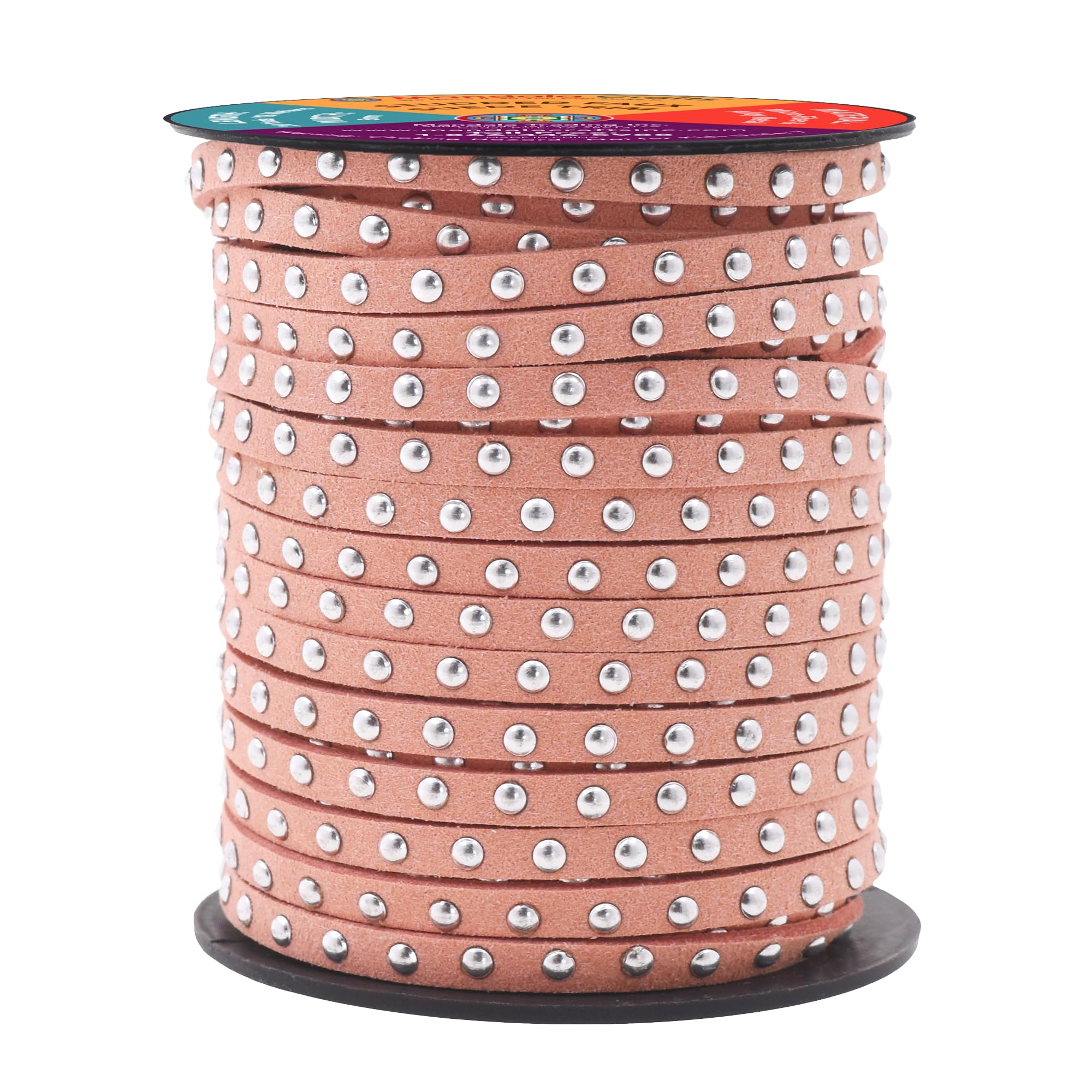 Studded Faux Suede Cord Rope for Jewelry Making - 20 Yards Faux Leather Ribbon - Flat Micro Fiber Leather String Faux Leather Lace with Rivets