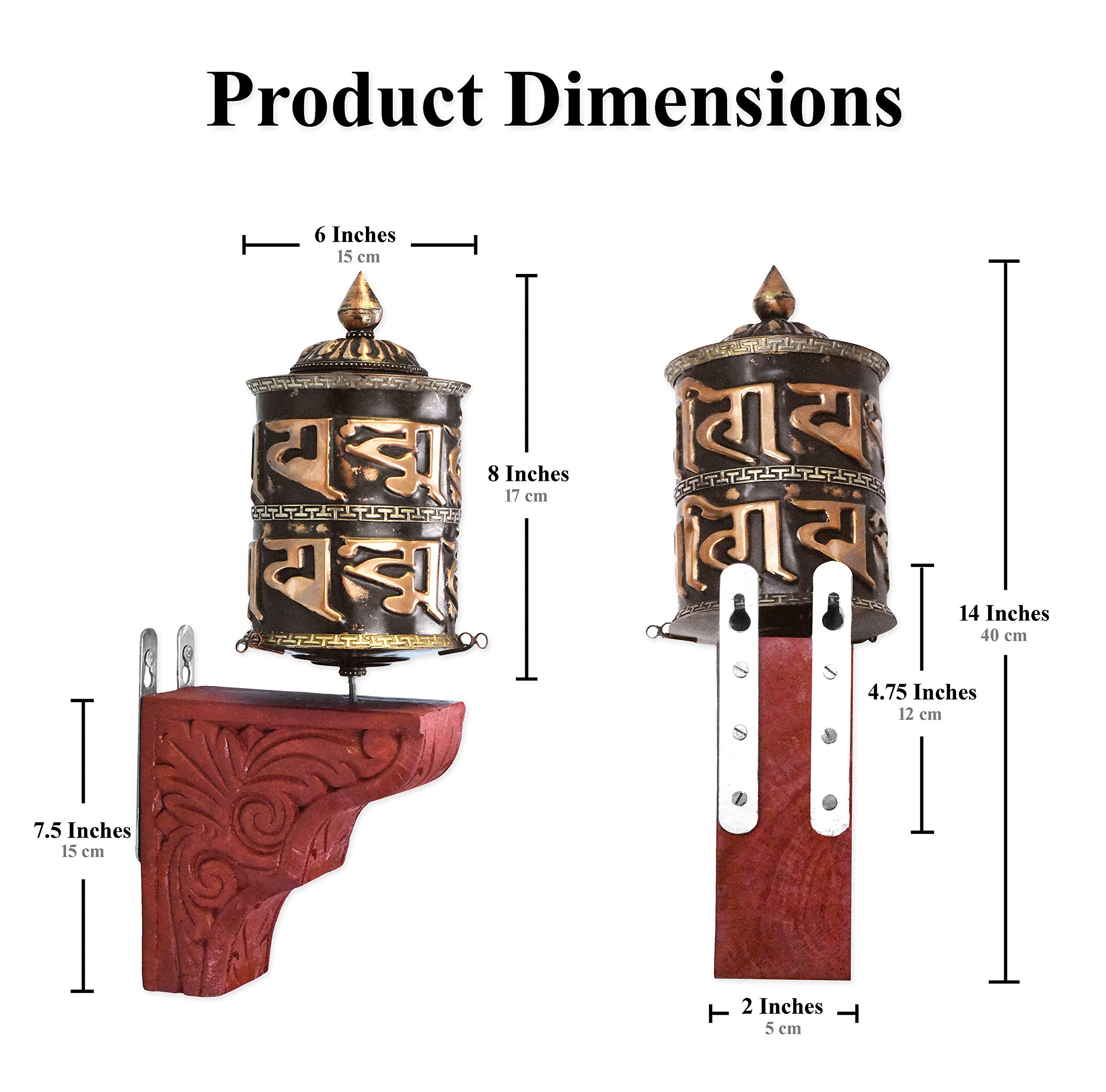 Mudra Crafts Tibetan Prayer Wheel - Tibet Prayer Wheel with Wall Hanging Mount for Wall Décor Handmade in Nepal