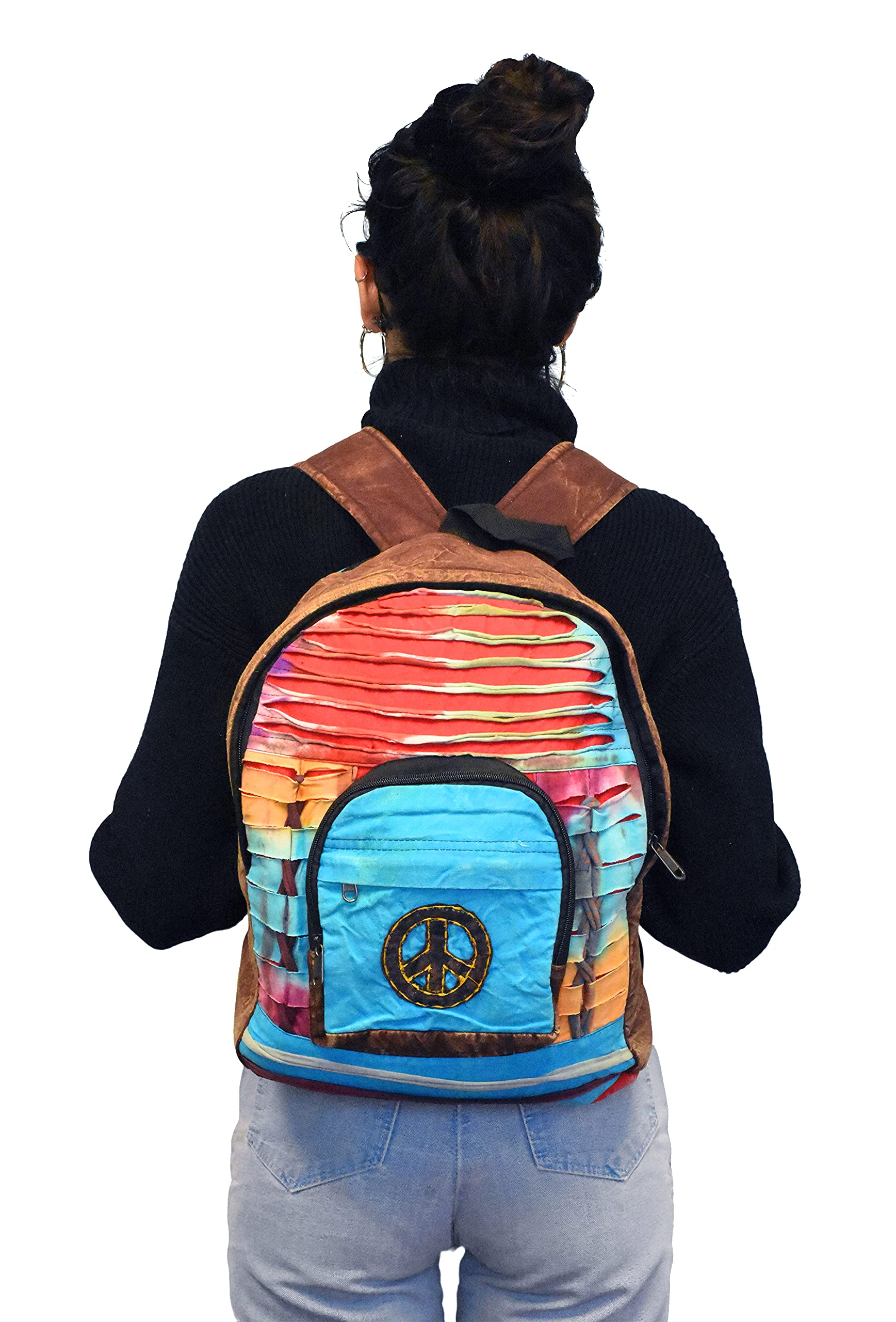 Mandala Crafts Bohemian Backpack – Boho Backpack Purse - Large Tie-Dye Pacthed Baja Backpack Hippie Backpack for Women Men