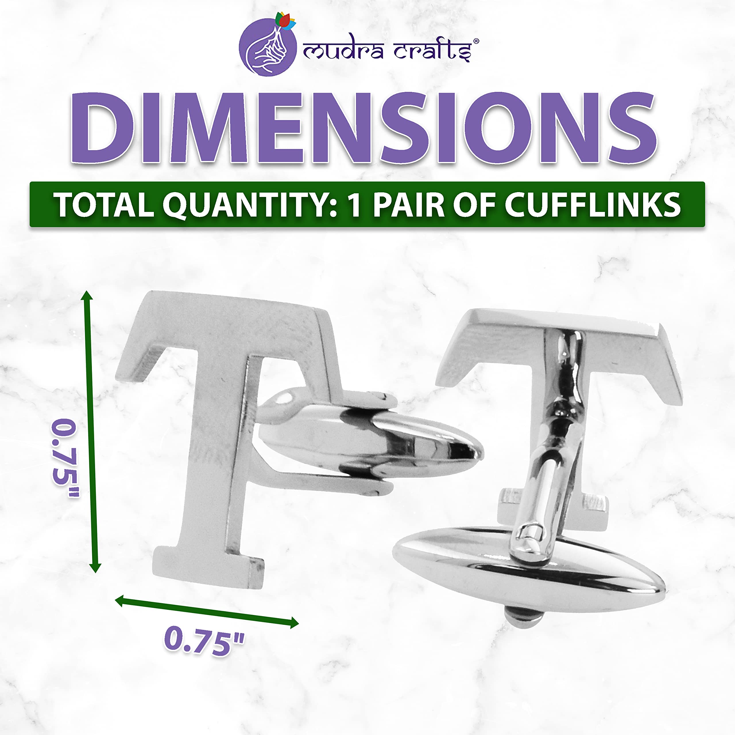 Mudra Crafts Letter T Initial Cufflinks for Men Set - Mens Stainless Cuff Links with Initials - Monogram Stainless Steel Alphabet Cufflinks