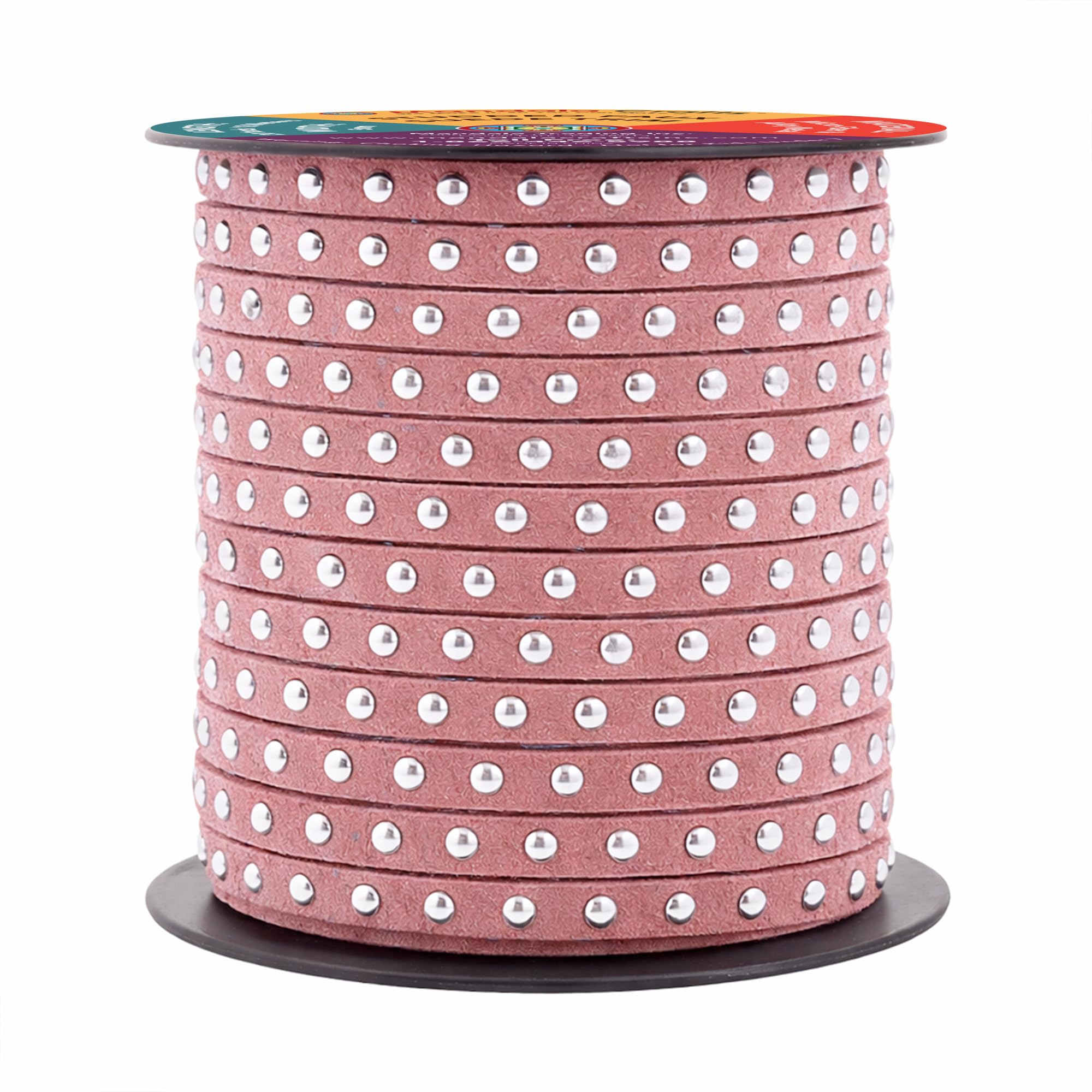 Studded Faux Suede Cord Rope for Jewelry Making - 20 Yards Faux Leather Ribbon - Flat Micro Fiber Leather String Faux Leather Lace with Rivets