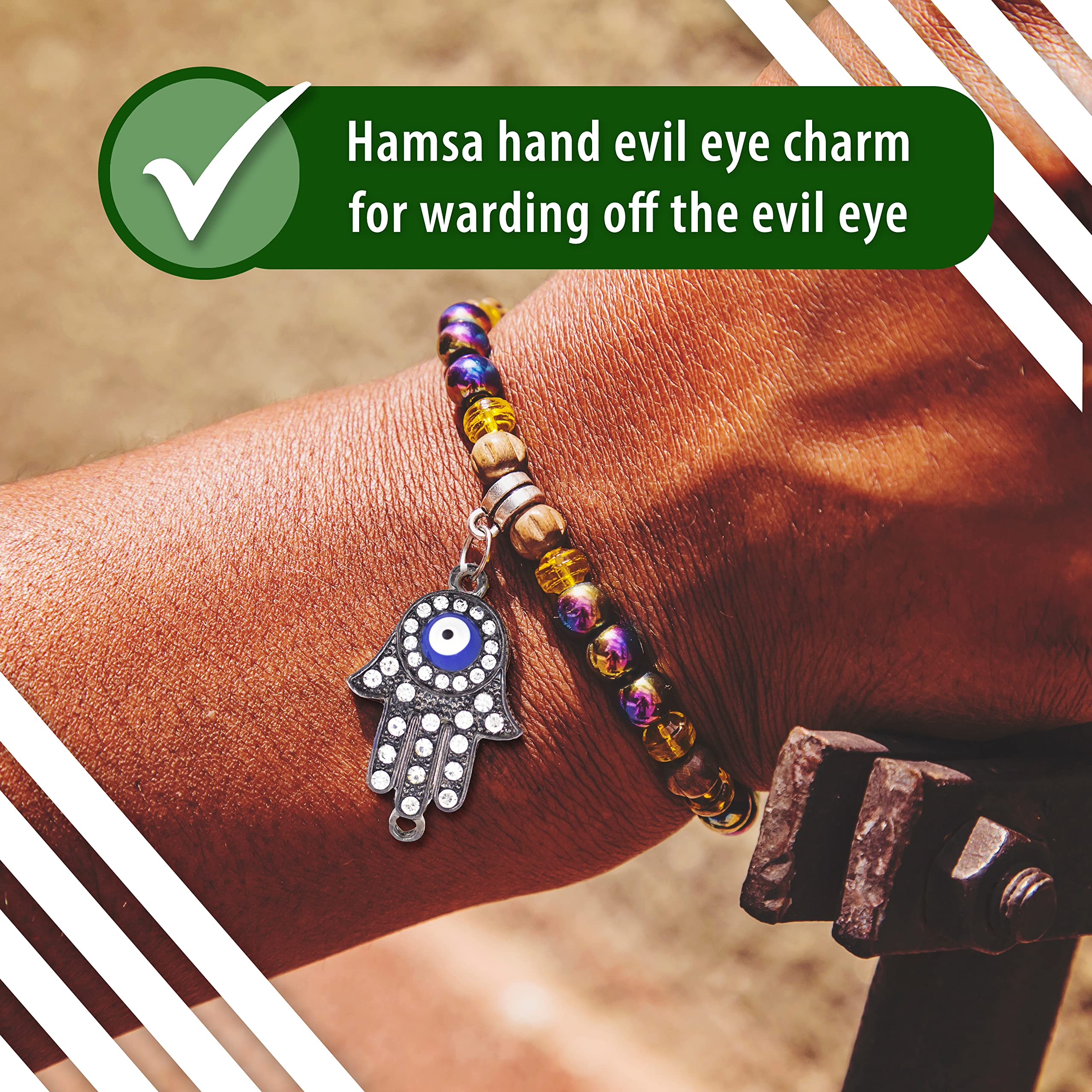 Mandala Crafts Silver Hamsa Evil Eye Charm - Hamsa Hand Charm - Fatima Eye Hamsa Pendant Mini Evil Eye Charms for Jewelry Making DIY Necklace Bracelet