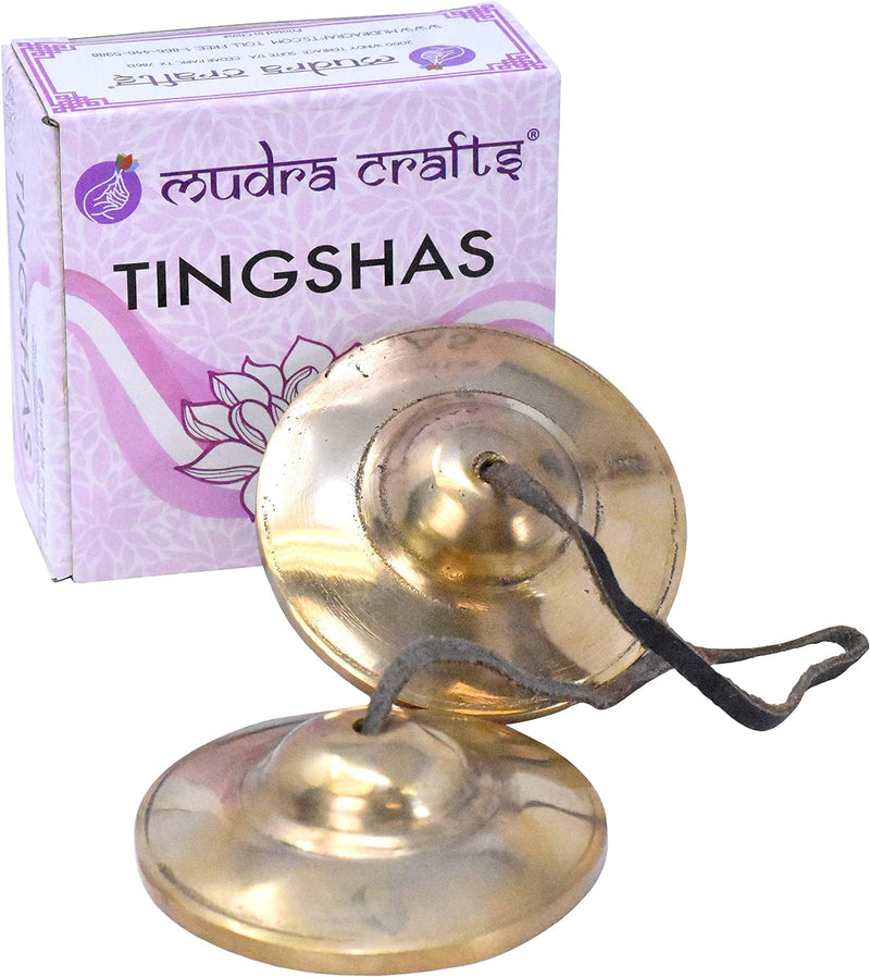 Meditation Bell - Tingsha Cymbals with Straps - Meditation Chime Tibetan Bell for Healing Yoga Meditation in a Box by Mudra Crafts, Plain 2.75 Inches