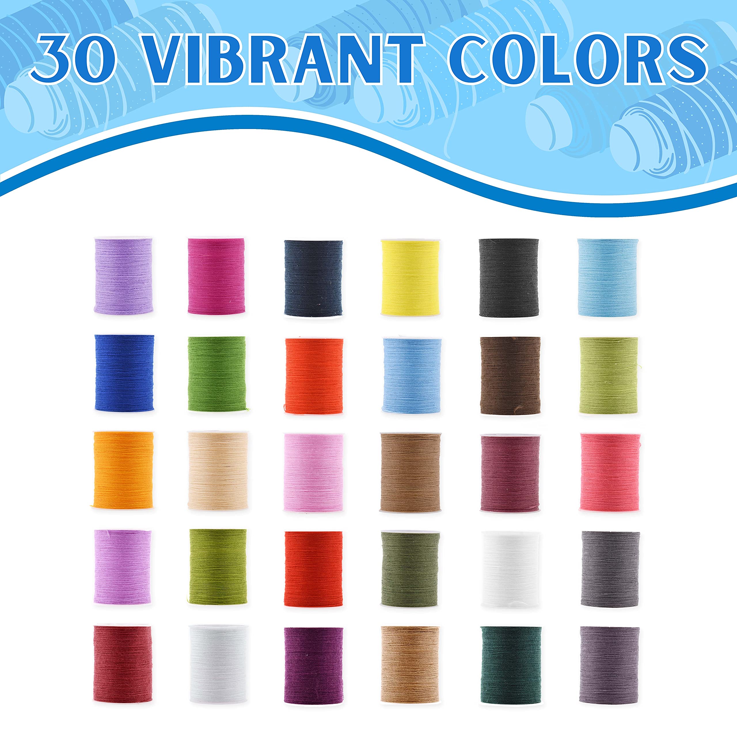 Mandala Crafts Mini-Spool Sewing Thread Kit – Spun Polyester Thread for Sewing - Sewing Thread Assortment Sewing Threads for Hand Sewing 30 Color Thread Set 20 x 30 Yards