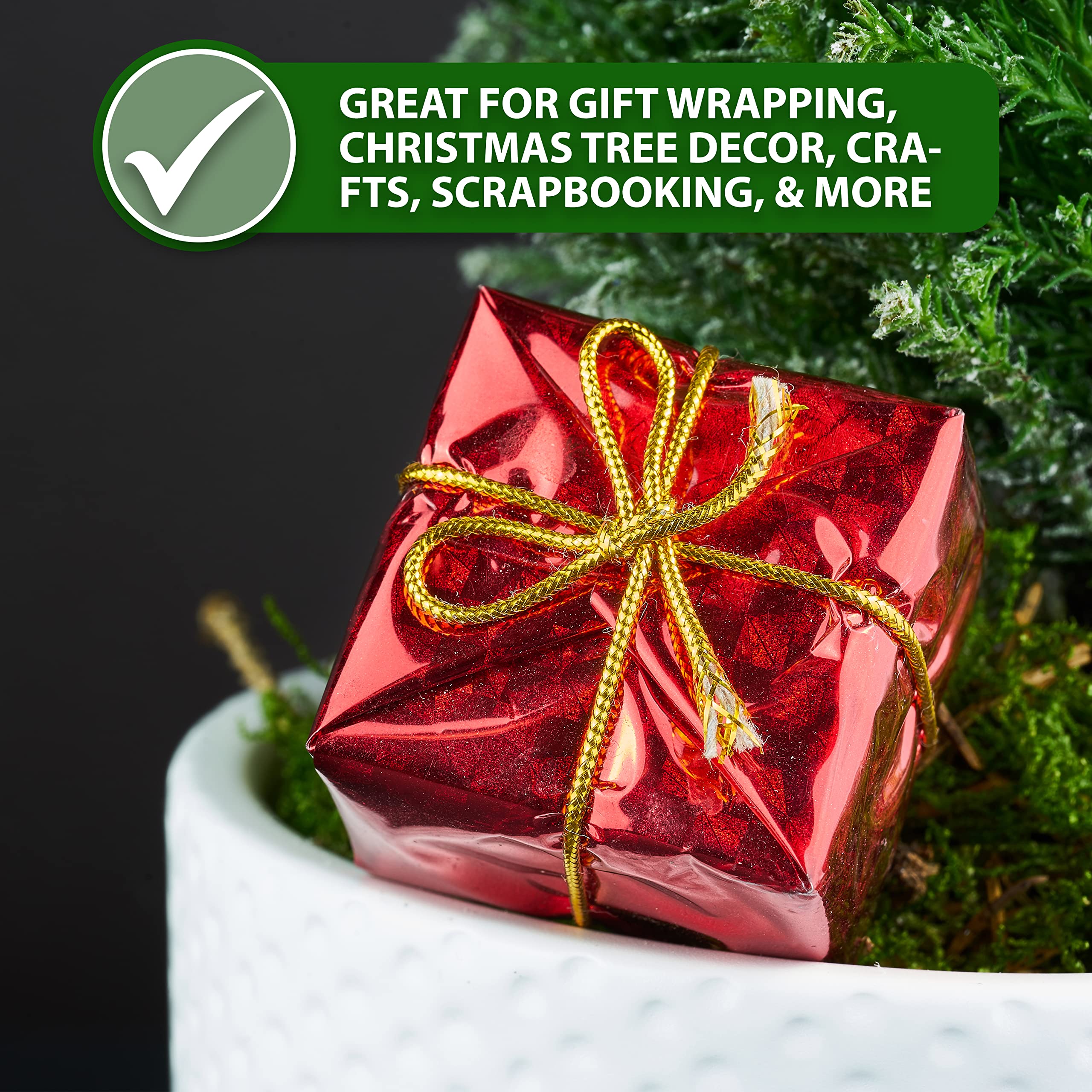 Metallic Cord Tinsel String Rope for Ornament Hanging, Decorating, Gift Wrapping, Crafting