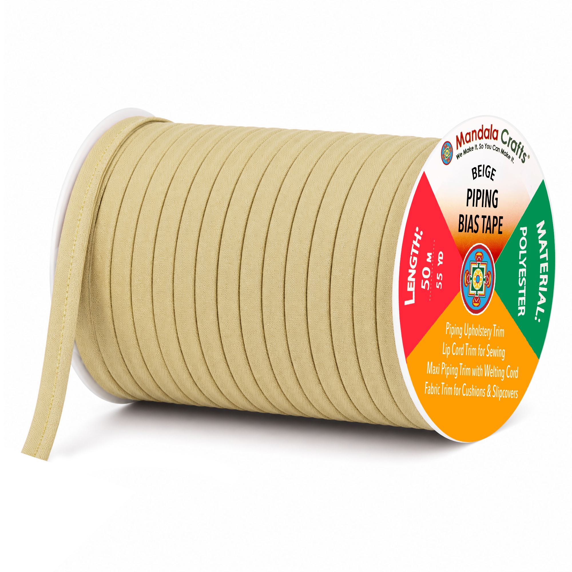 55 Yards Maxi Piping Trim with Welting Cord - 1/2 Inch Maxi Piping Bias Tape for Sewing - Lip Cord Trim by The Yard for Upholstery Trimming