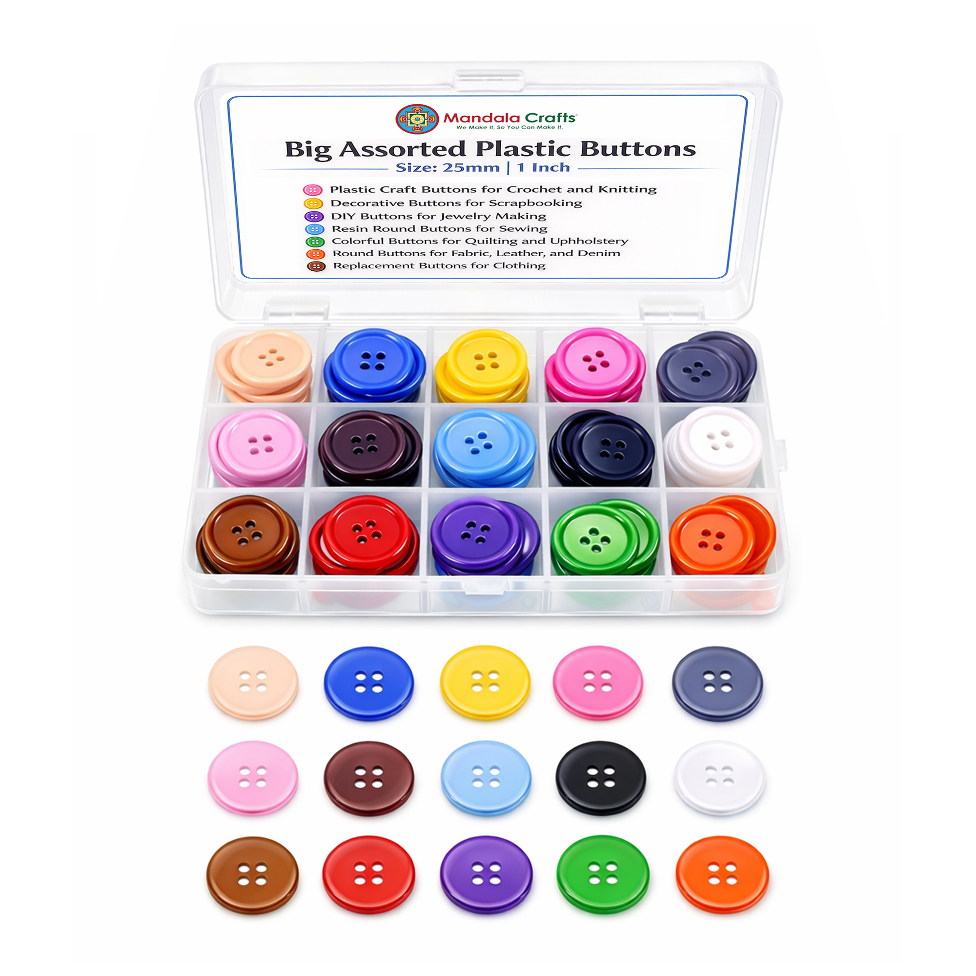 Mandala Crafts Assorted Plastic Sewing Buttons for Sewing Crafts Clothes Coats Bulk Wholesale Pack