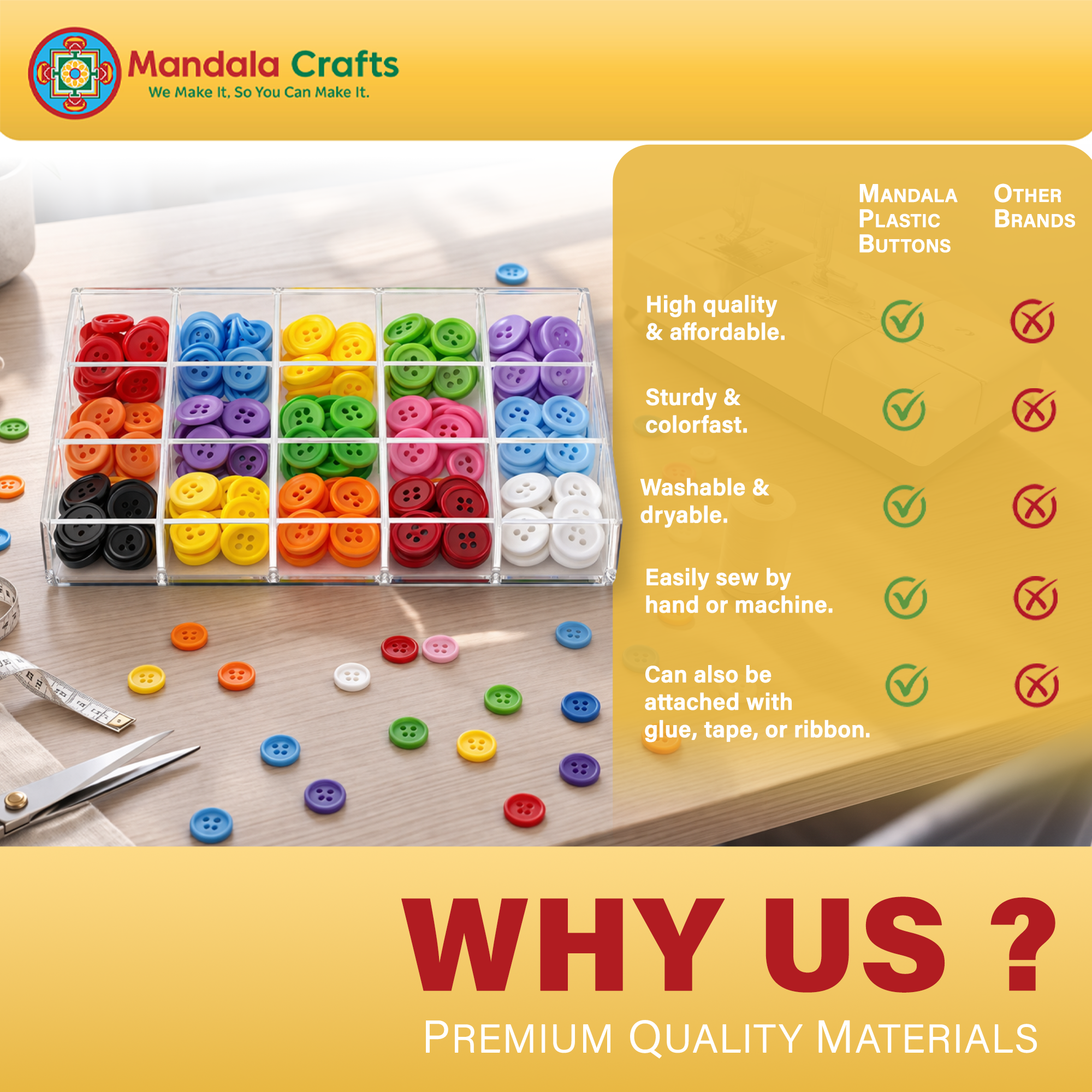 Mandala Crafts Assorted Plastic Sewing Buttons for Sewing Crafts Clothes Coats Bulk Wholesale Pack