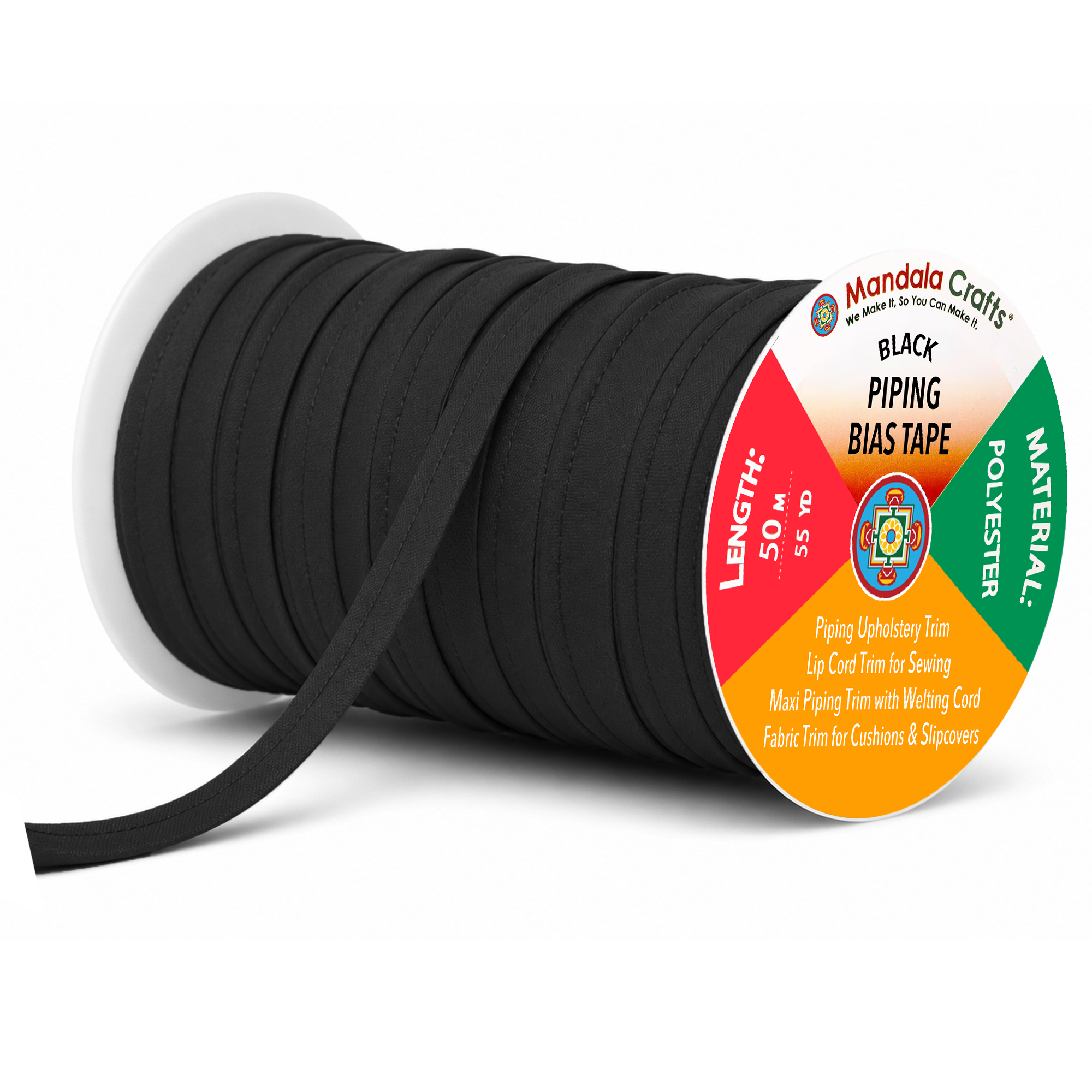 55 Yards Maxi Piping Trim with Welting Cord - 1/2 Inch Maxi Piping Bias Tape for Sewing - Lip Cord Trim by The Yard for Upholstery Trimming