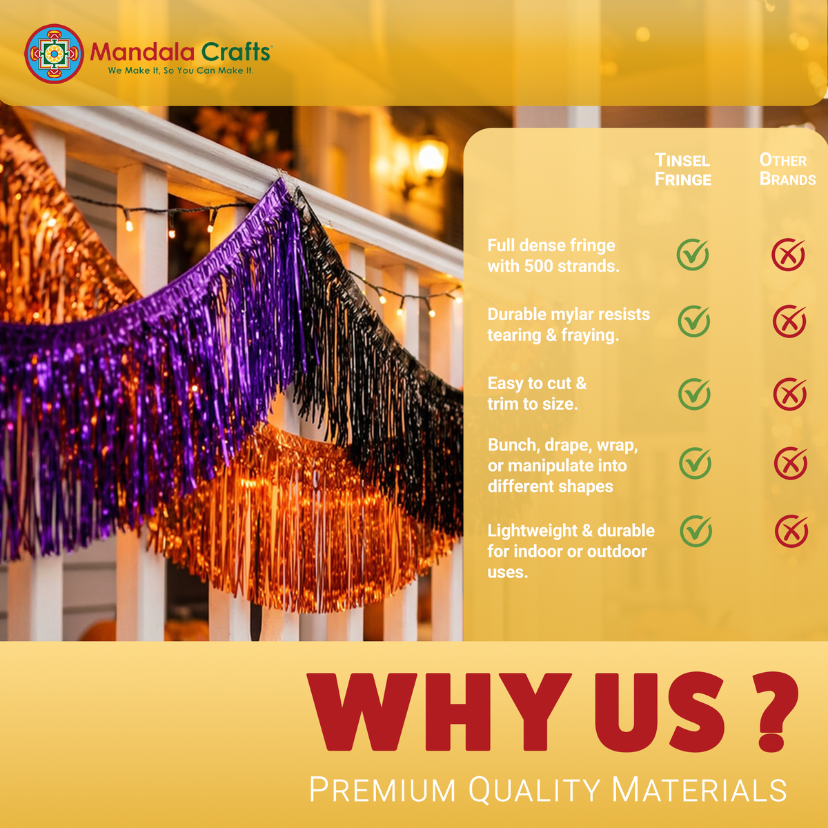 Mandala Crafts Foil Tinsel Fringe Garland Metallic Fringe Banner - 20FT Tinsel Strands Icicles for Christmas Tree Xmas