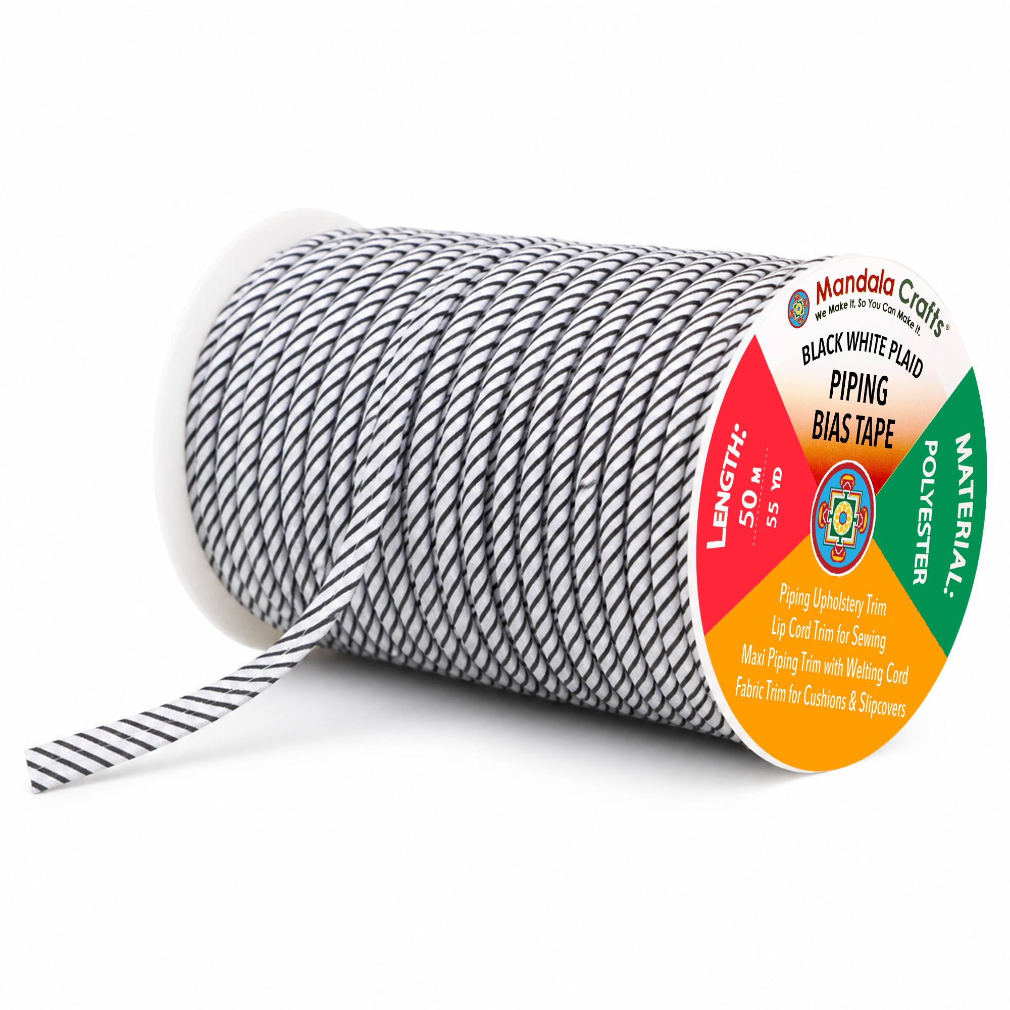 55 Yards Maxi Piping Trim with Welting Cord - 1/2 Inch Maxi Piping Bias Tape for Sewing - Lip Cord Trim by The Yard for Upholstery Trimming