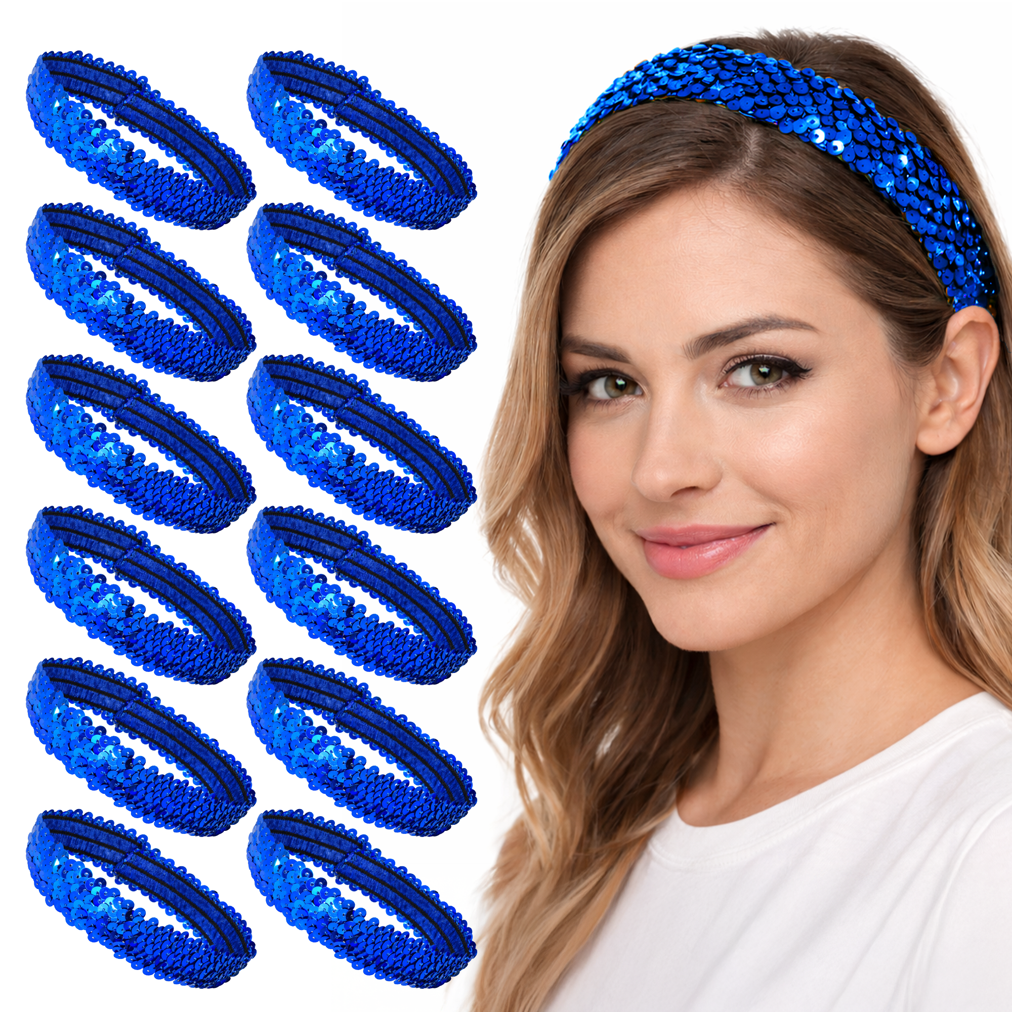 Mandala Crafts Stretch Elastic Sequin Headband, Sparkle Glitter Fashion Head Band 12 Pack Set for Sports, Dance, Party, Women, Girls, Babies