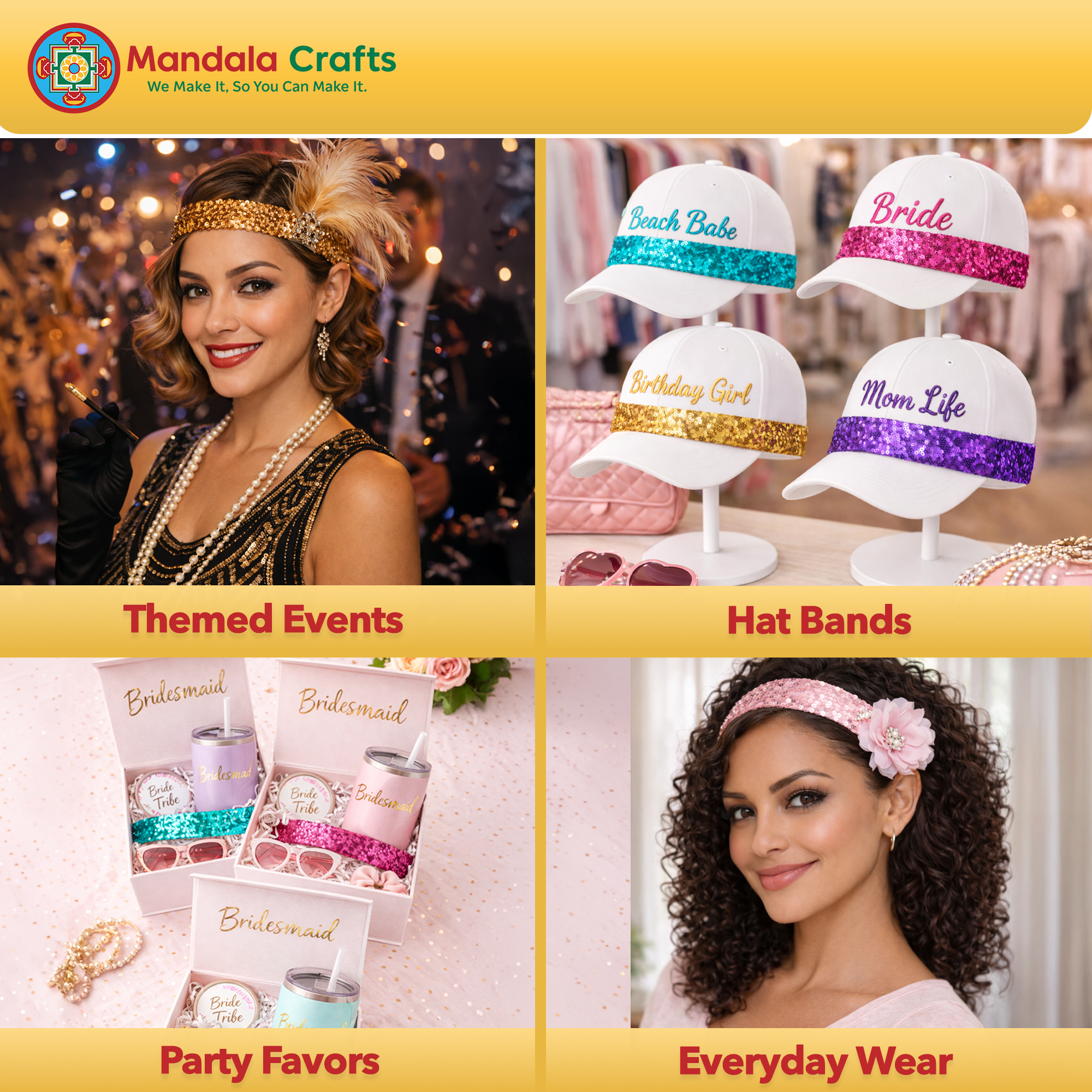 Mandala Crafts Stretch Elastic Sequin Headband, Sparkle Glitter Fashion Head Band 12 Pack Set for Sports, Dance, Party, Women, Girls, Babies