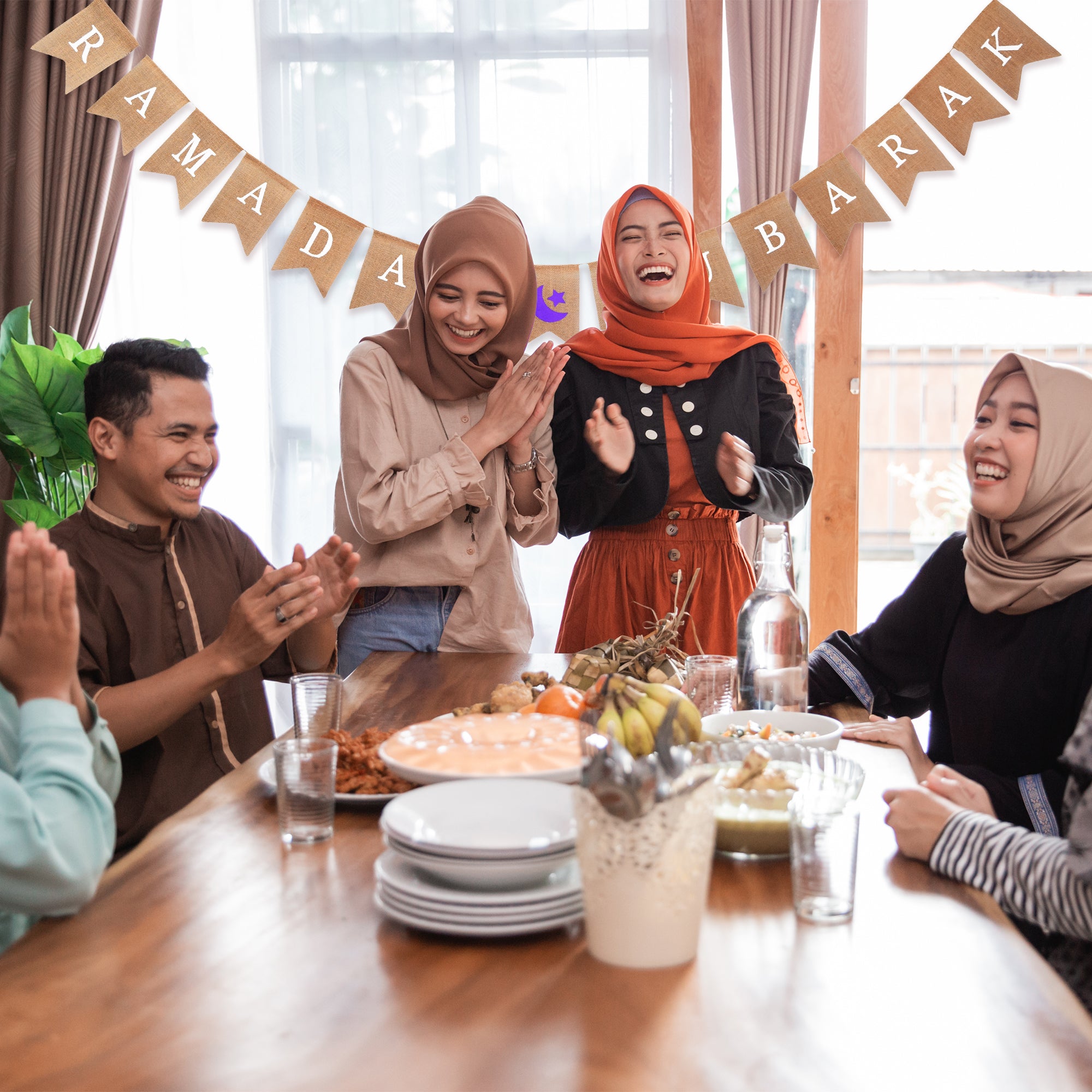 Mandala Crafts Burlap Ramadan Mubarak Banner Happy Ramadan Decorations for Home - Moon and Star Eid Mubarak Sign Ramadan Kareem Decoration for Party Mantel Fireplace