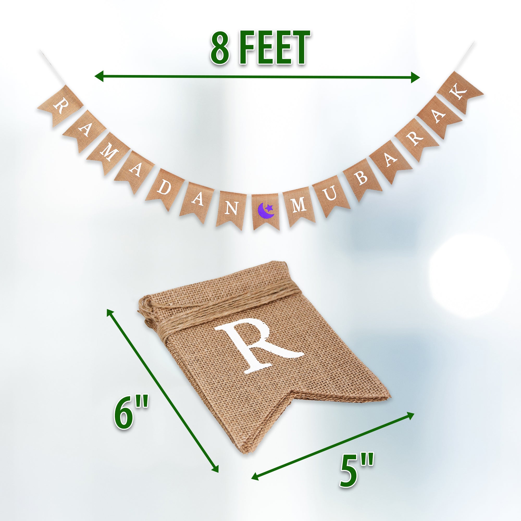 Mandala Crafts Burlap Ramadan Mubarak Banner Happy Ramadan Decorations for Home - Moon and Star Eid Mubarak Sign Ramadan Kareem Decoration for Party Mantel Fireplace